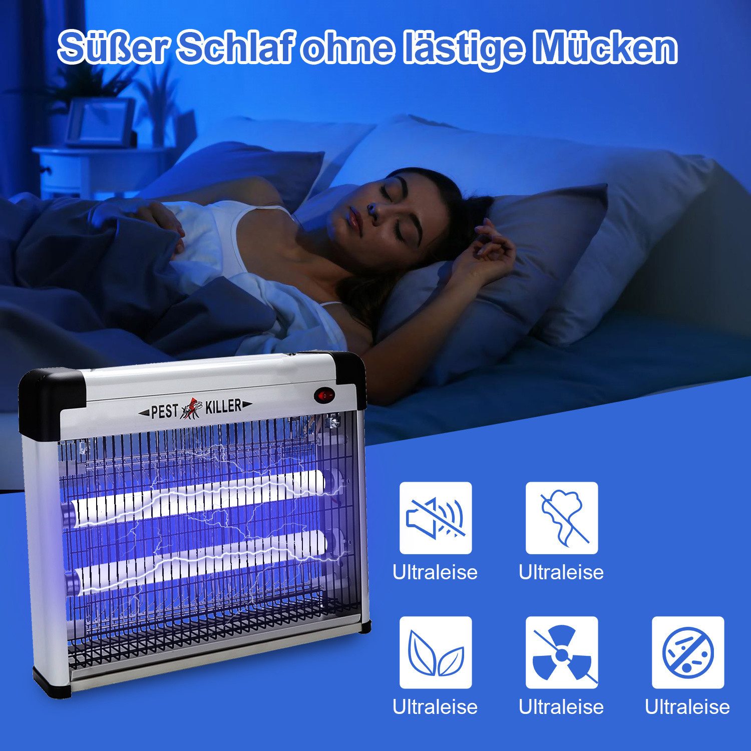 Clanmacy Ultraschall-Tierabwehr Elektrischer Insektenvernichter Mückenlampe LED mit UV-Licht, 3W/12W/30W/40W – Bild 5 von 5