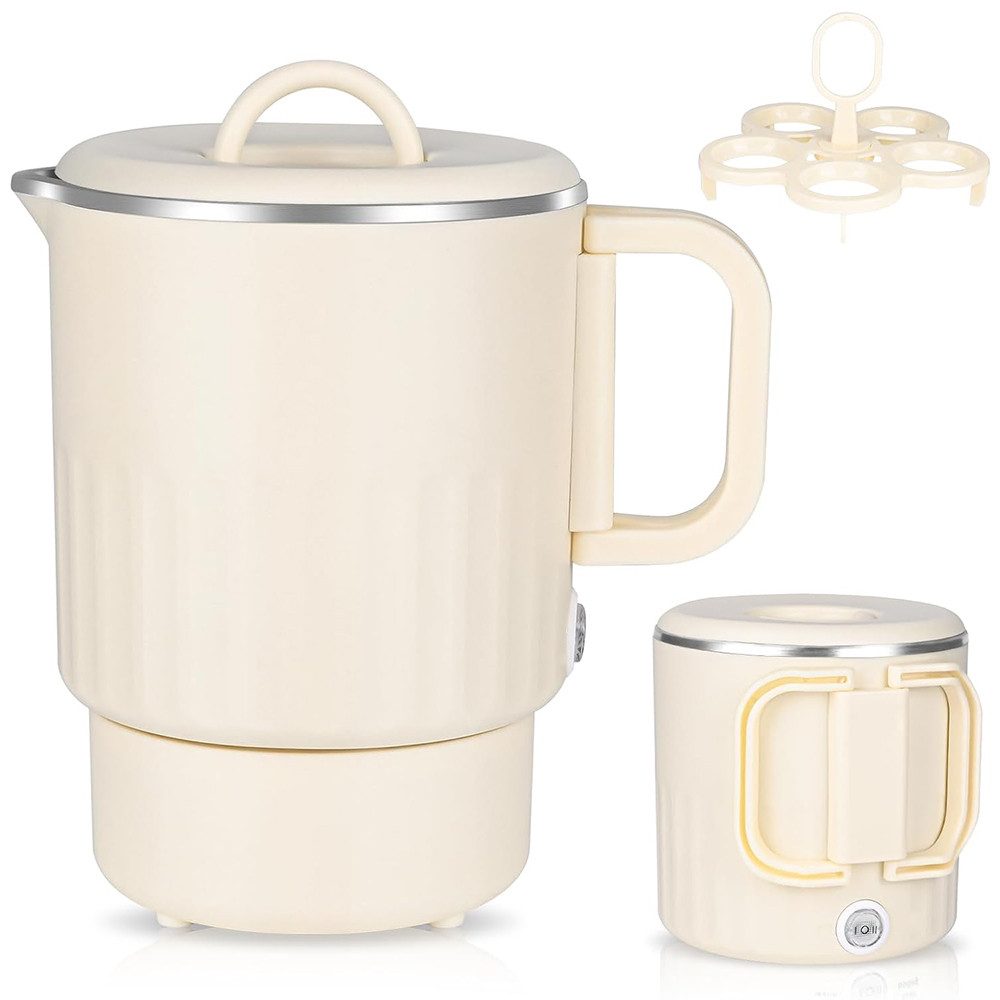 TUWENA Reise-Wasserkocher Faltbarer Wasserkocher 1L, 304 Edelstahl Reise Camping Wasserkessel, mit Automatische Konstanttemperatur und Dauerkochfunktion