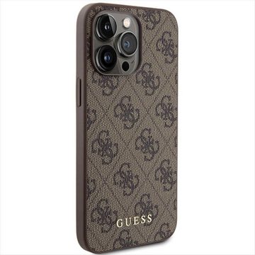 Guess Smartphone-Hülle Guess Apple iPhone 15 Pro Max Case Hülle 4G Metal Gold Logo Braun