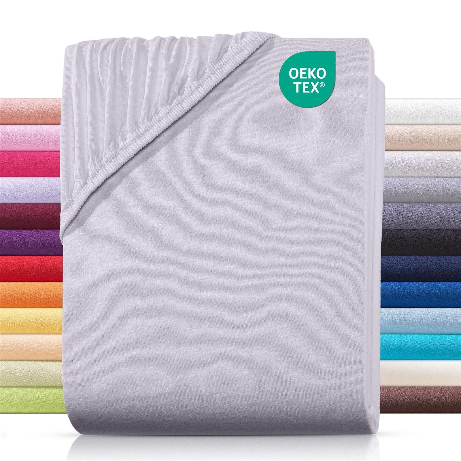 Carpe Sonno Spannbettlaken Jersey 90x200 100x200 120x200 140x200 160x200 180x200 200x200 70x140, Jersey, Gummizug: rundum, (1 Stück), 100% Baumwolle Spannbettlaken 100x200 Spannbetttuch Silber