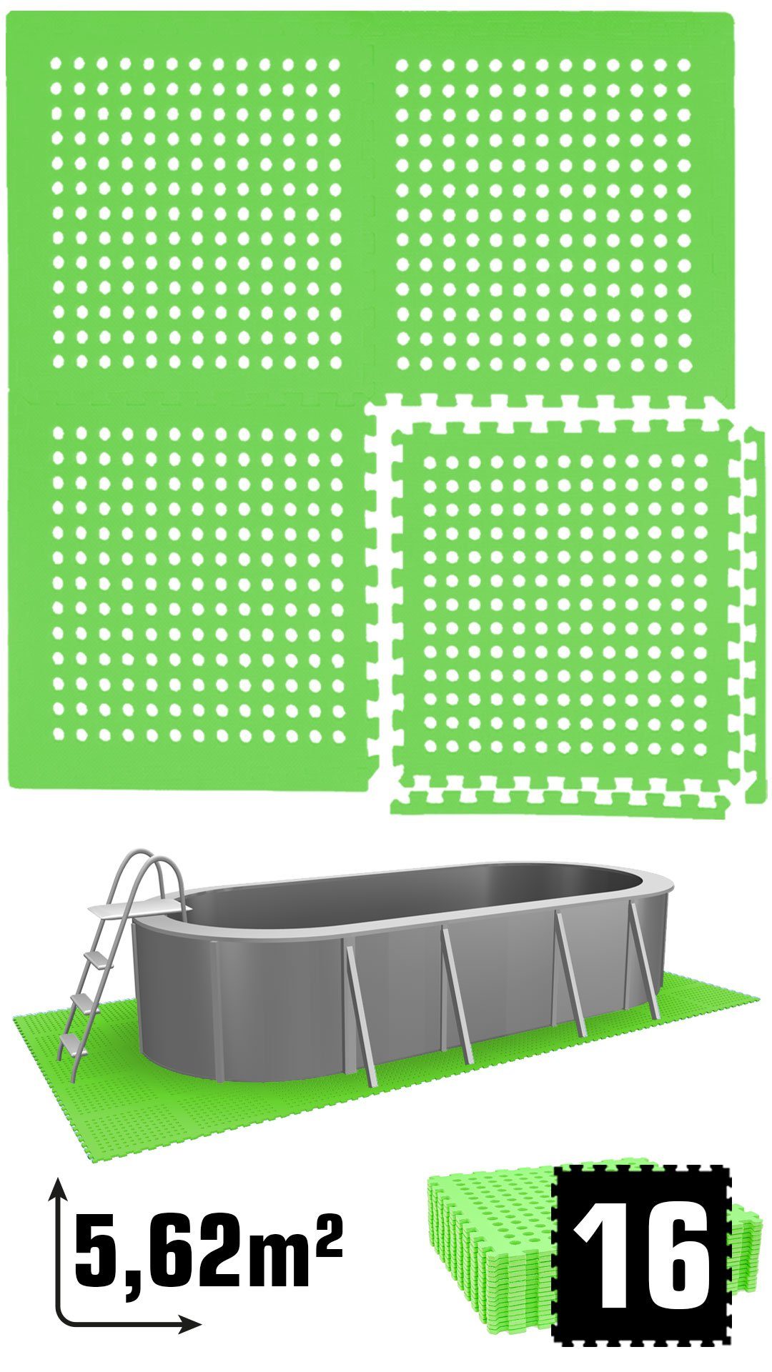 eyepower Pool-Bodenschutzfliese 5,6 m² Poolunterlage 16 EVA Matten 62x62 cm, Unterlegmatten Set Pool Unterlage