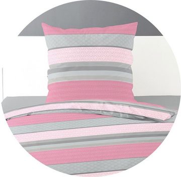 Bettwäsche 135x200cm Streifen Pink Grau, BIERBAUM, Fleece, 2 teilig, mit modernem Streifen Design