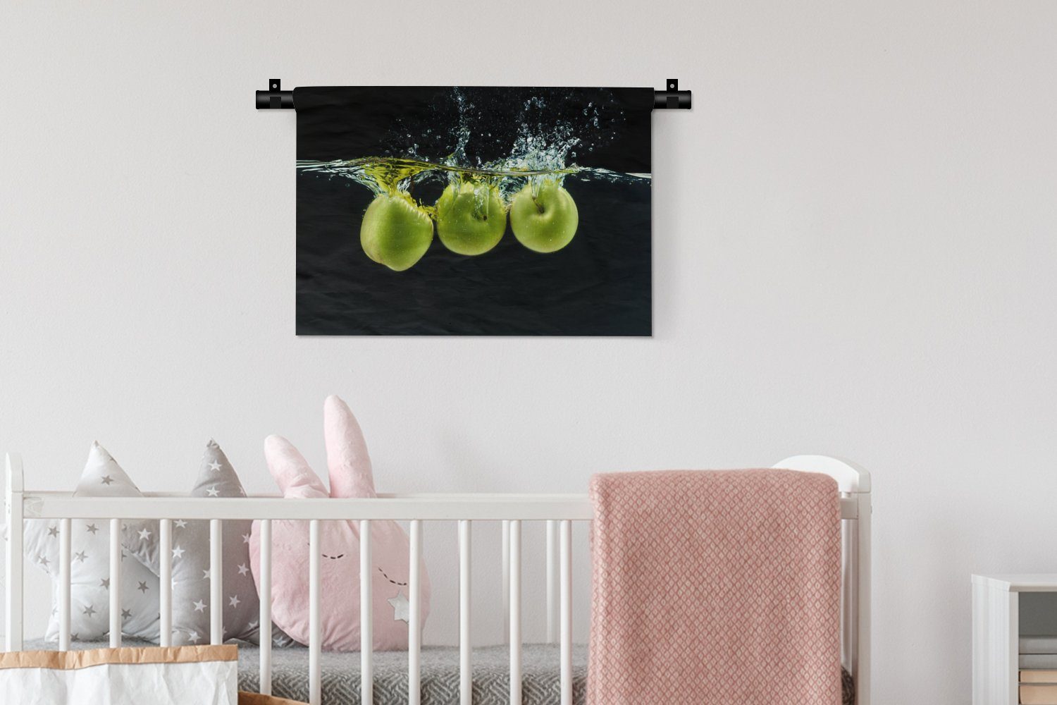 Wanddekoobjekt Wanddeko - - Wandbehang, Schwarz MuchoWow Grün, Wasser - Kleid, Äpfel Schlafzimmer, Wohnzimmer, Kinderzimmer - für Obst