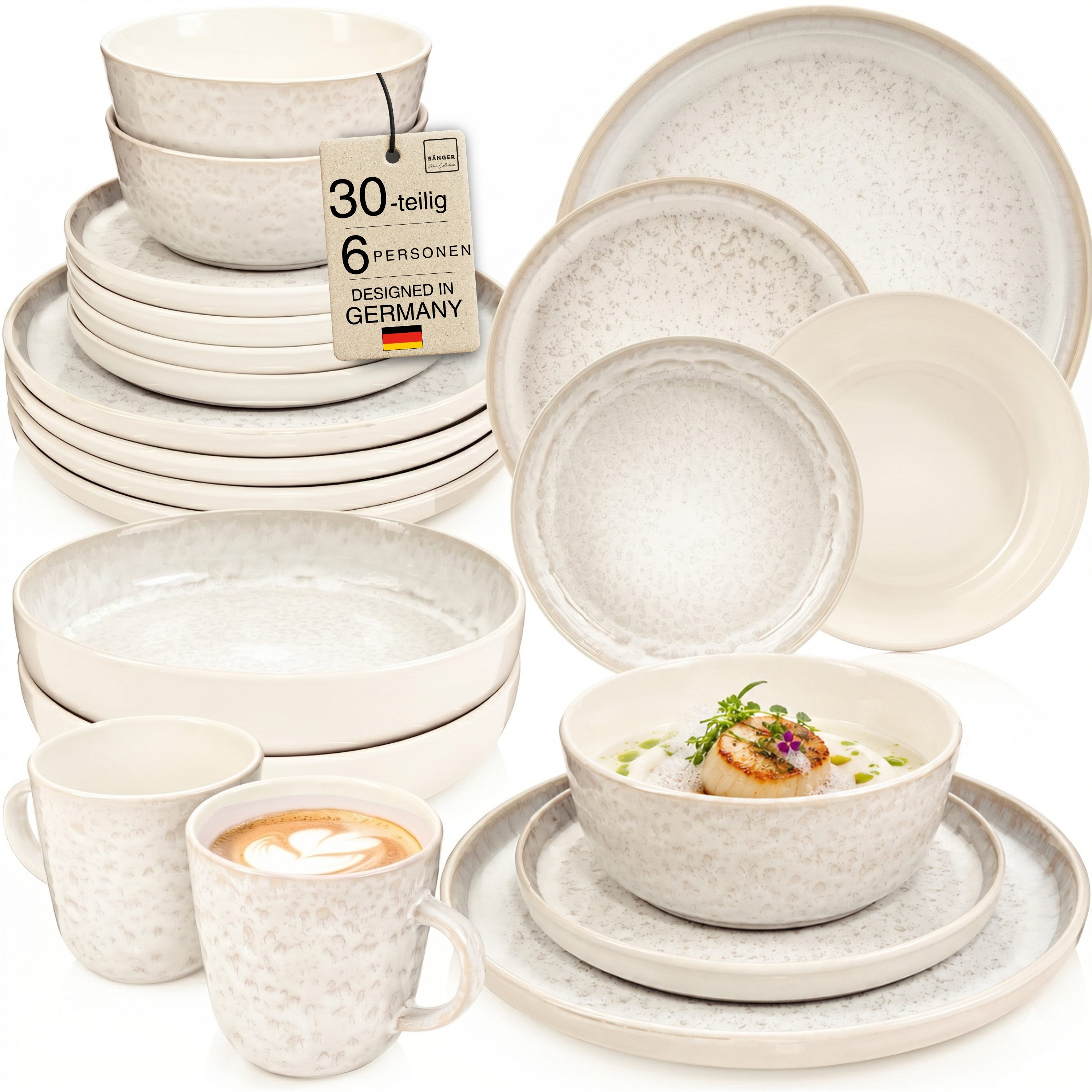 SÄNGER Tafelservice Key West, Creme mit sandiger Maserung (30-tlg), 6 Personen, Steingut, Kombiservice, VALUE COLLECTION