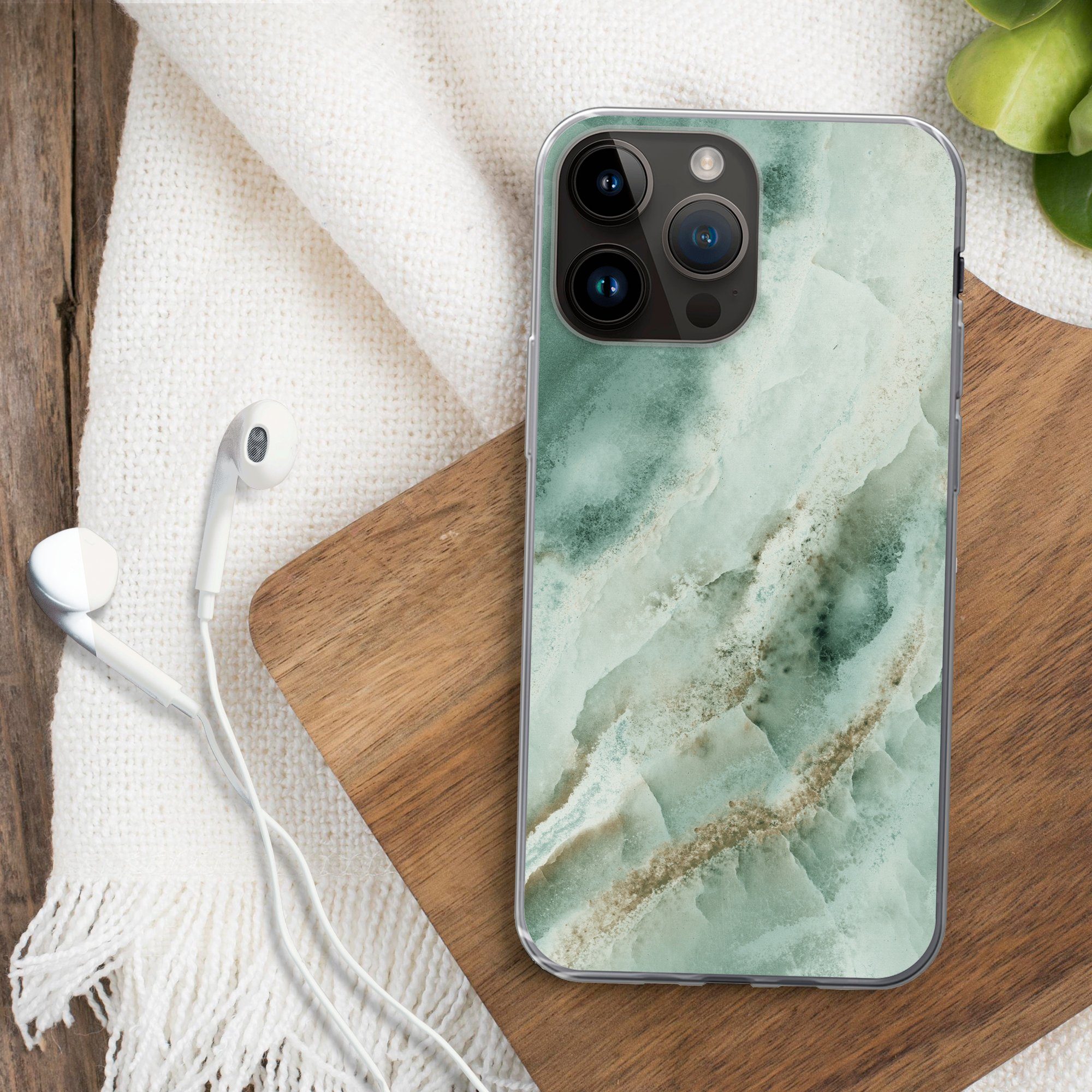 MuchoWow Handyhülle für Apple iPhone 14 Pro Max Naturstein - Grün - Chic, Smartphone-Bumper, Print, Handy Schutzhülle Dünn