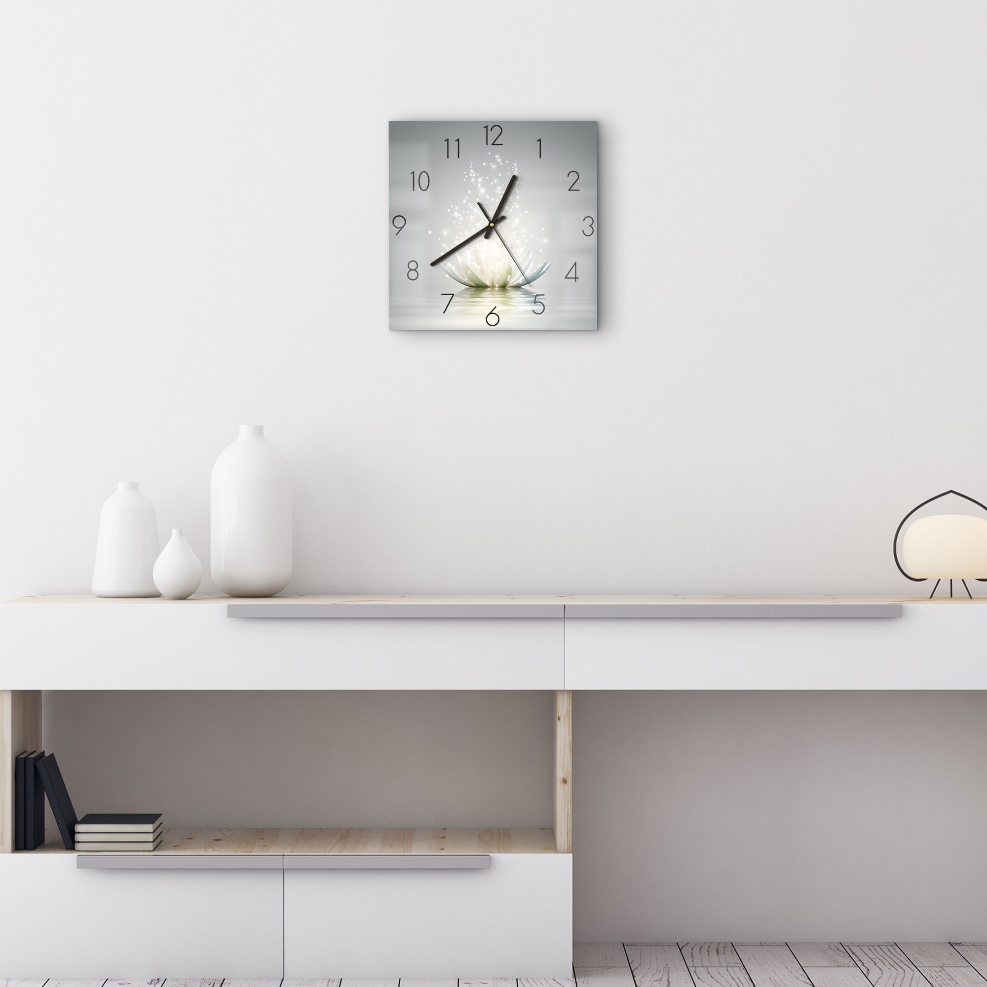DEQORI Wanduhr 'Funkelnde Lotusblüte' (Glas Glasuhr modern Wand Uhr Design Küchenuhr) – Bild 3 von 5