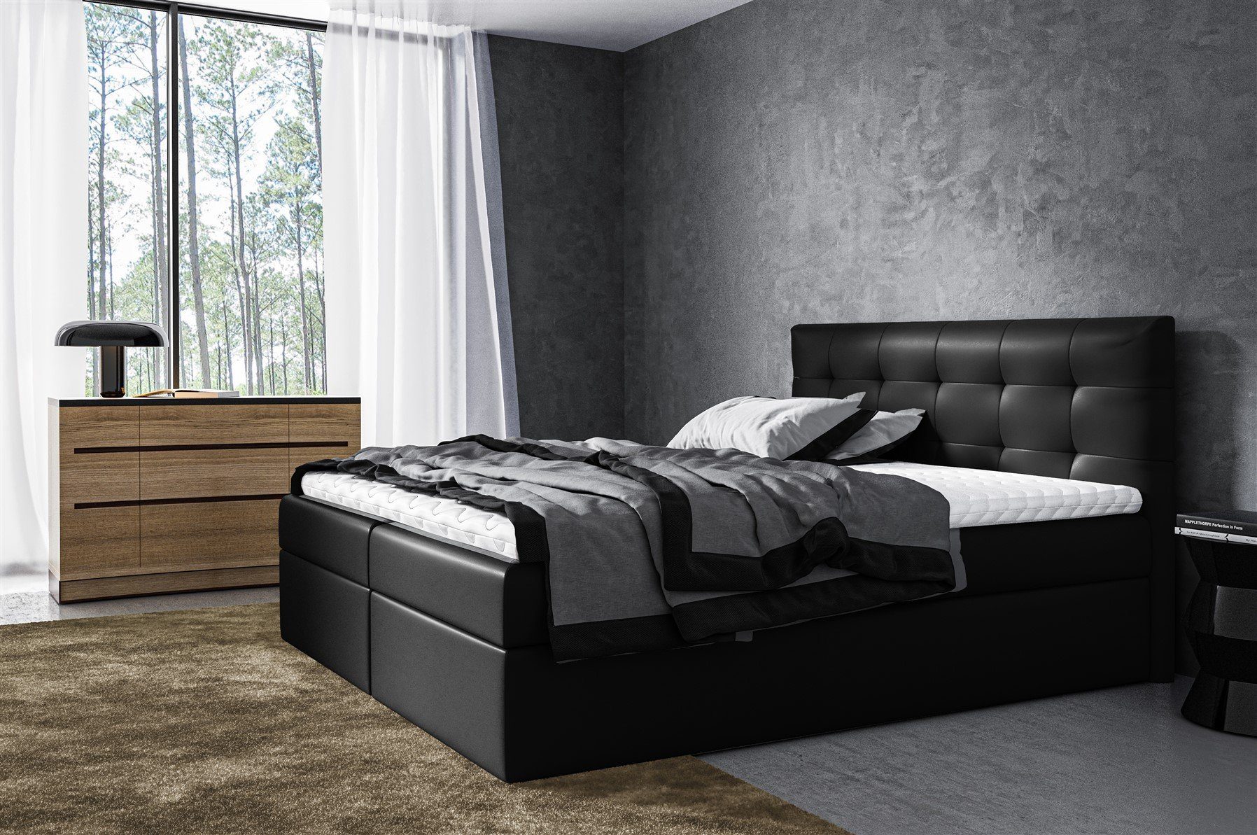 Fun Möbel Boxbett Schlafzimmerbett VIDE in Kunstleder Schwarz (inkl. Bettkasten, 1-St., inkl. Kaltschaumtopper)