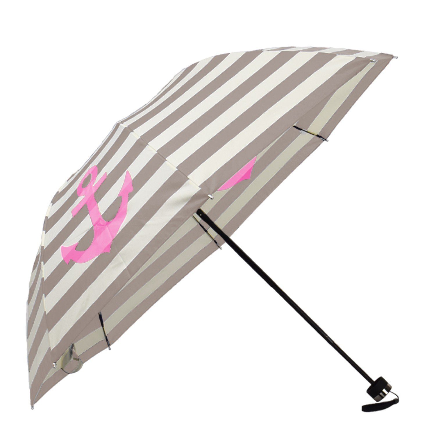 Sonia Originelli Taschenregenschirm Taschenschirm "Maritim" Anker Streifen Schutz grau