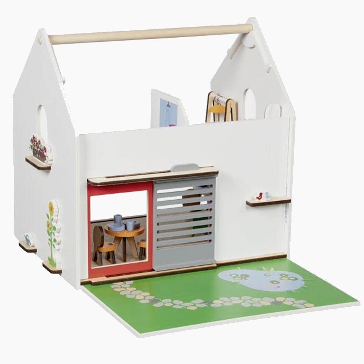 goki Puppenhaus Tragbares Puppenhaus Eco House, mit Zubehör, (packung, 54-tlg., spar set), Mobilität für Spielspaß an jedem Ort