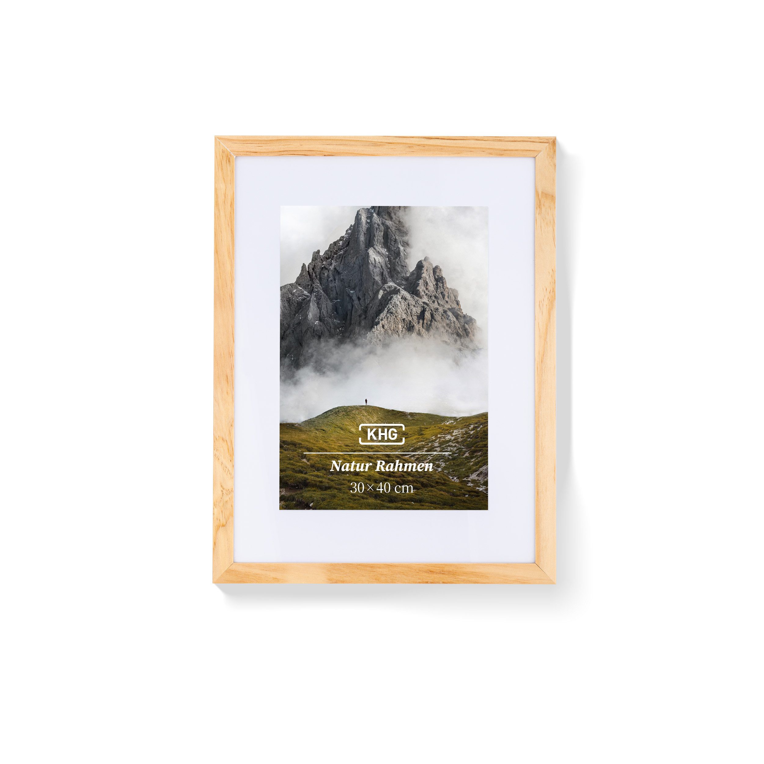 KHG Bilderrahmen 30x40 cm Natur, für 1 Bilder (stabile Glasfront, MDF-Holz-Rahmen foliert & Passepartout, 1 St), Premium-Rahmen für Fotos, Poster, Zertifikate & Collagen