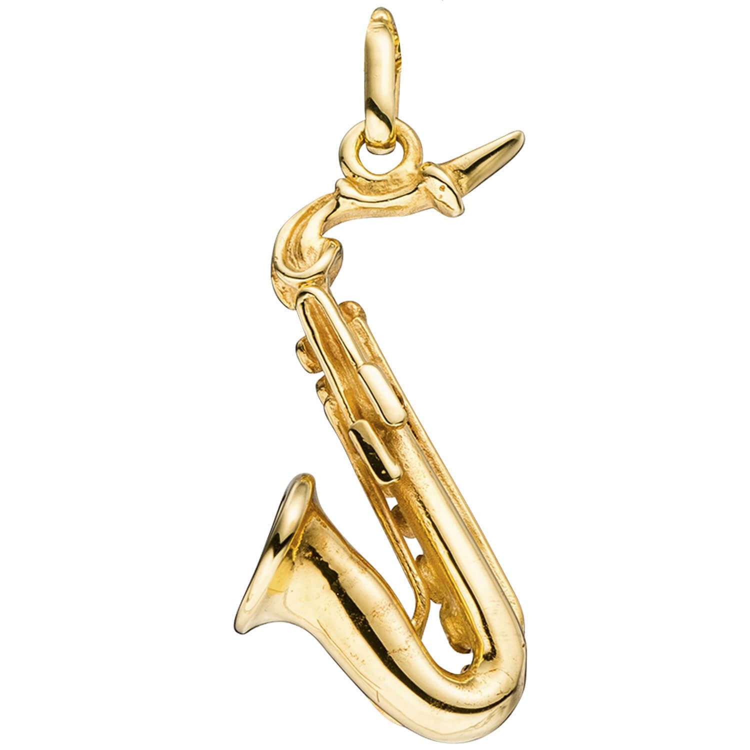 Schmuck Krone Kettenanhänger Anhänger Saxophon aus 925 Silber vergoldet, Silber 925