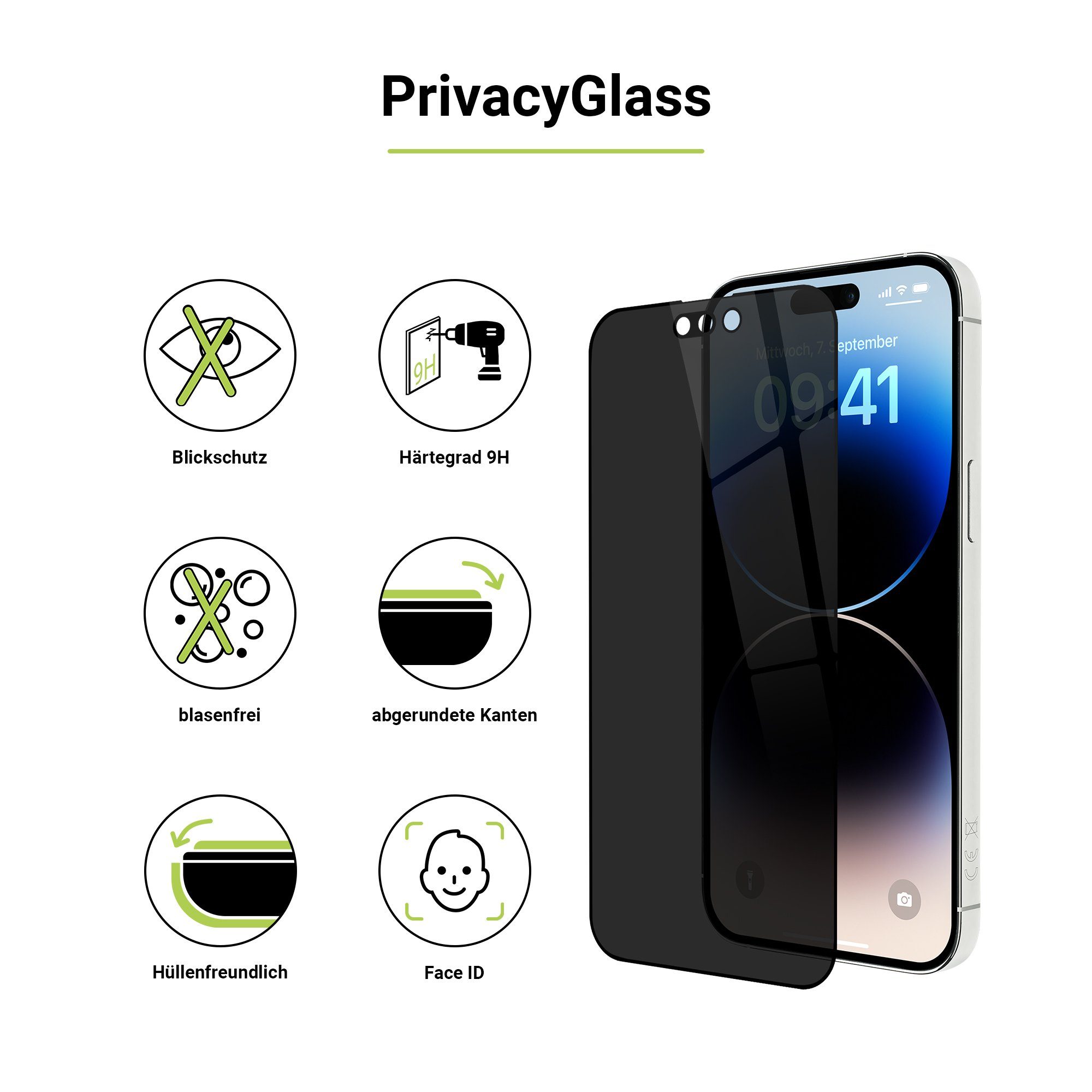 Artwizz Sichtschutzfolie PrivacyGlass, Blickschutz 15 100% Displayschutz iPhone aus mit Sicherheitsglas