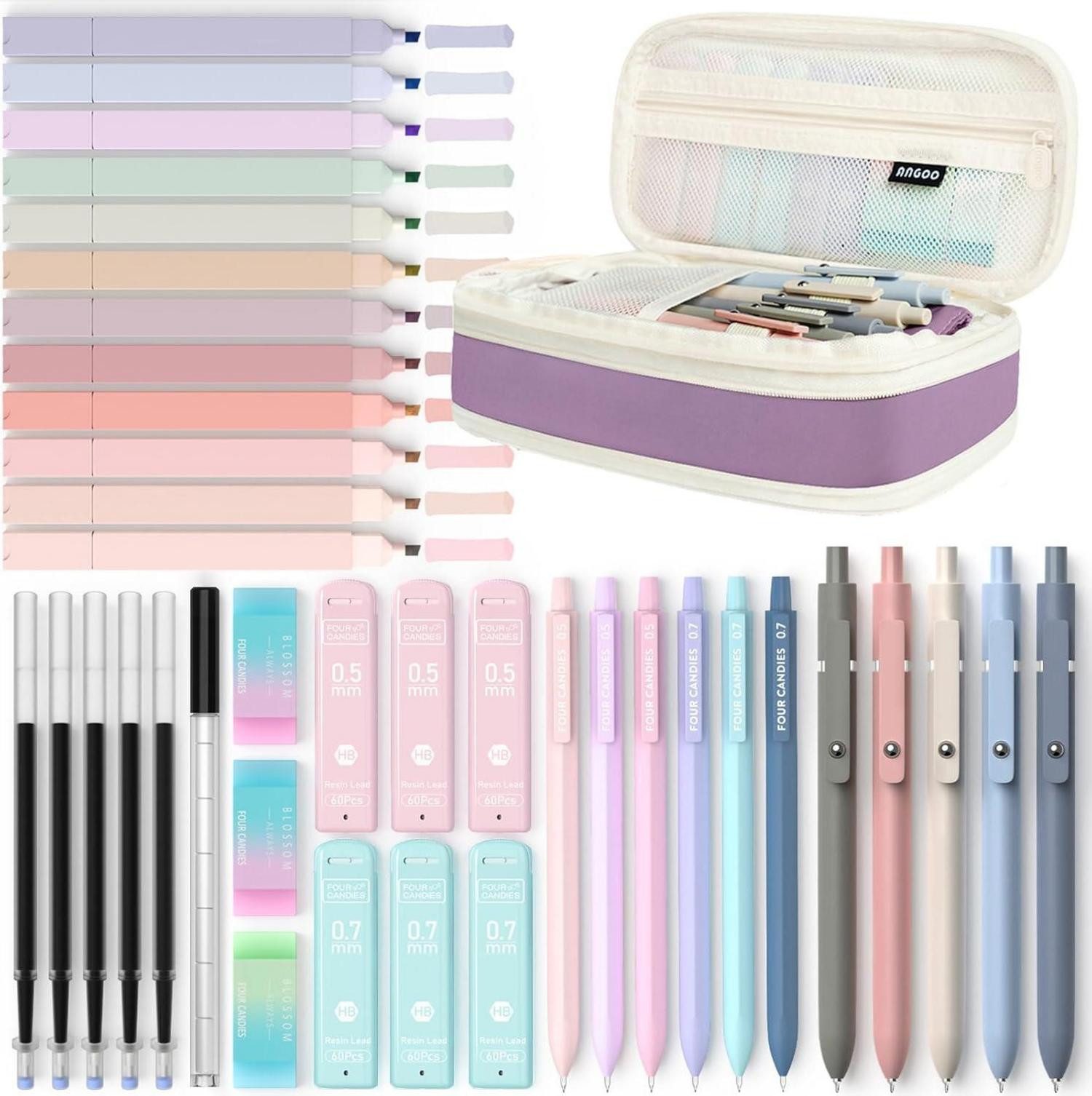 Druckbleistift 39-teiliges Schulsachen Set: 12 Textmarker 5 Gelstifte 6