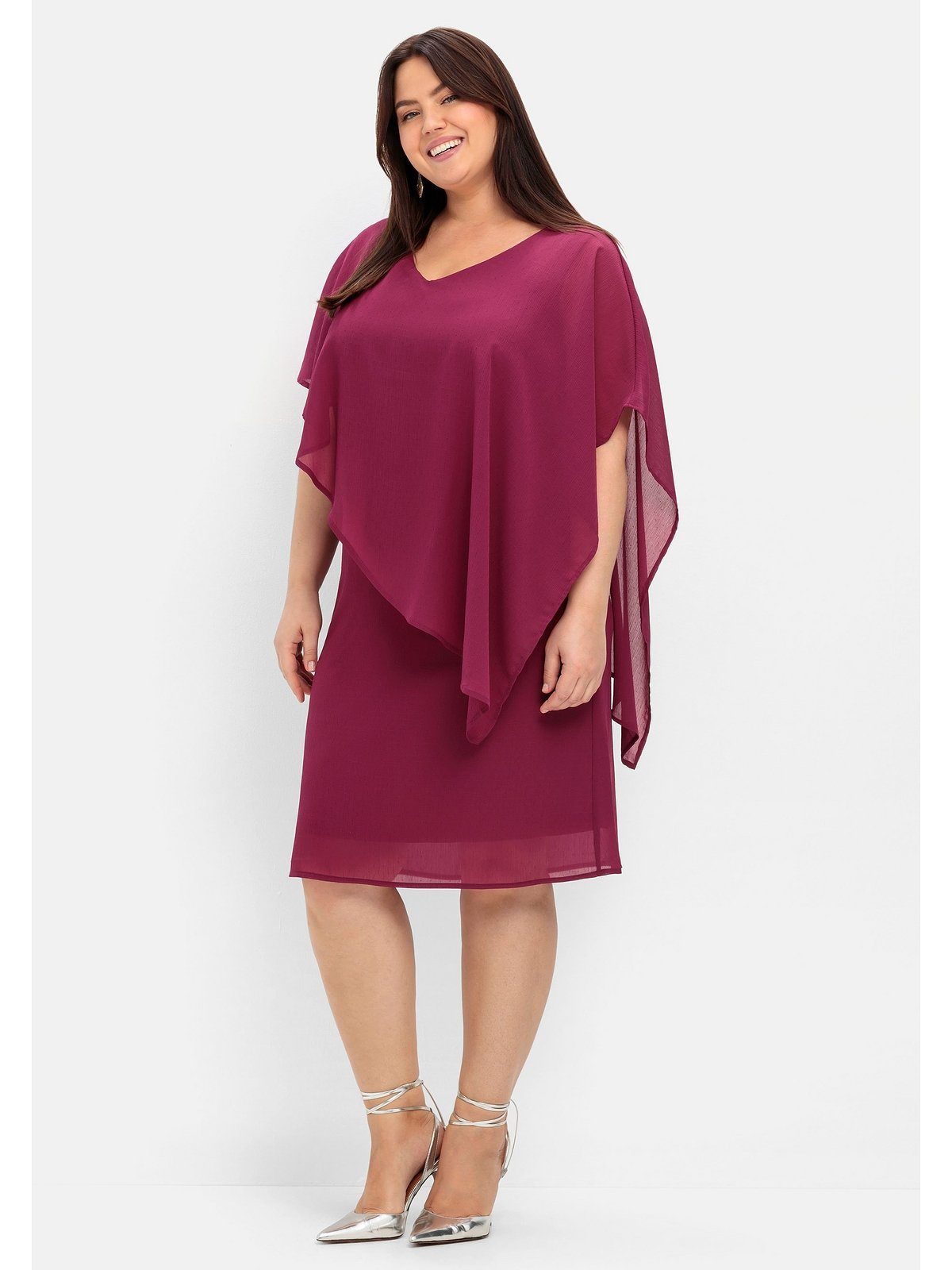 Sheego Cocktailkleid Große Größen mit himbeere Cape asymetrischem