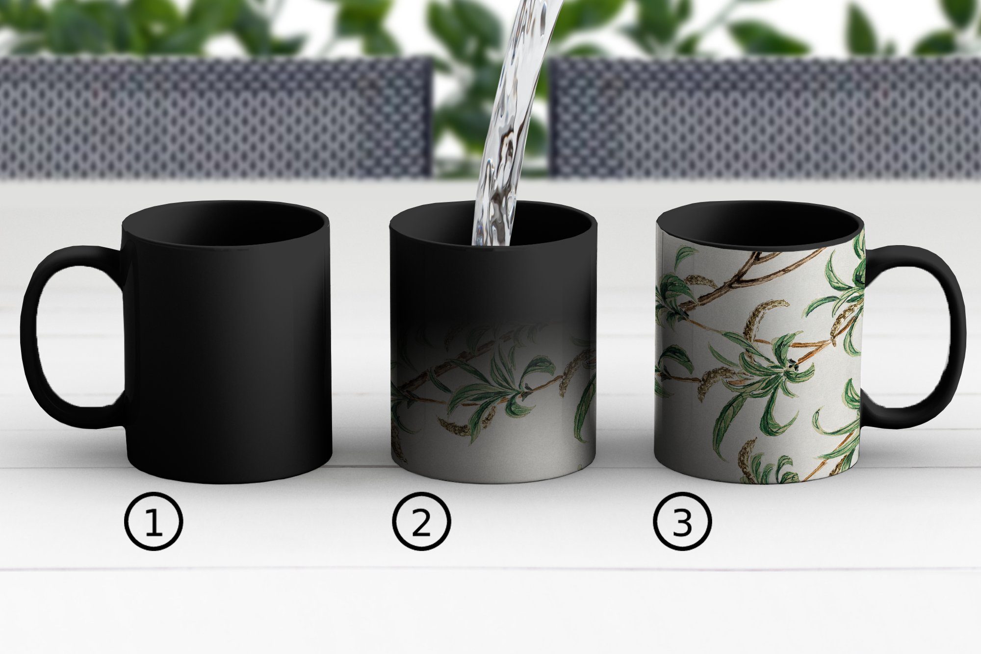 - Teetasse, Zaubertasse, Japandi, Kaffeetassen, Farbwechsel, Blätter Zweig - Tasse MuchoWow Geschenk Keramik,