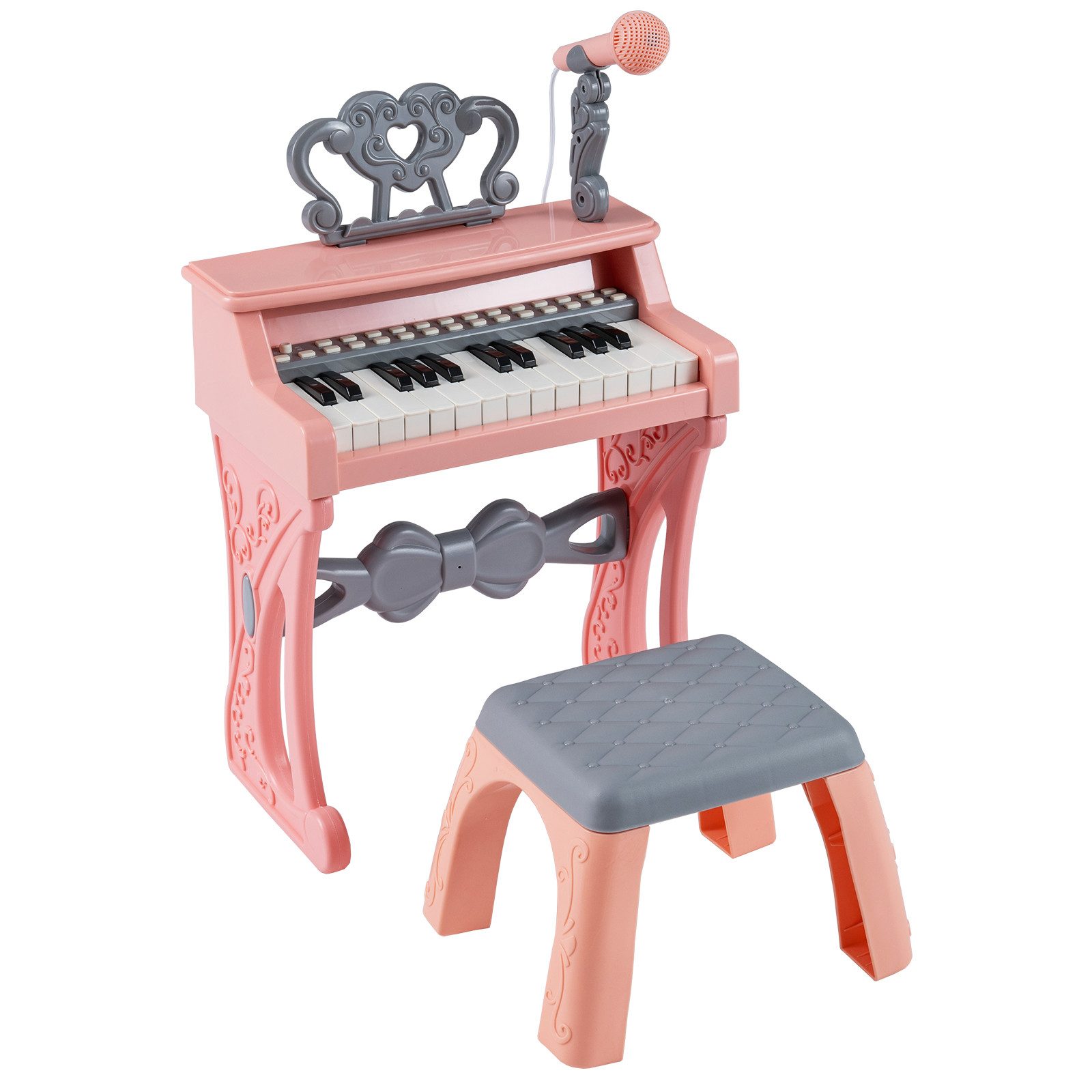 COSTWAY Spielzeug-Musikinstrument, Elektrisches Klavier mit Hocker, Notenständer & Mikrofon