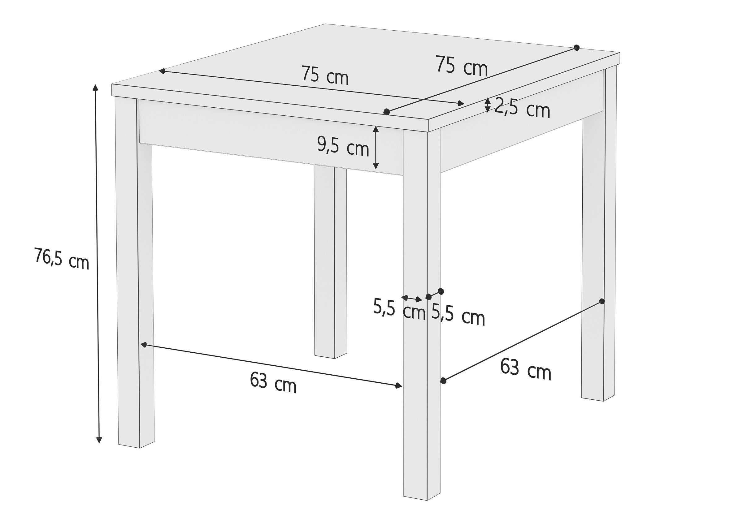 ERST-HOLZ Küchentisch Kleiner Holztisch Kiefer 75 x 75 Massivholz Beine Glatt