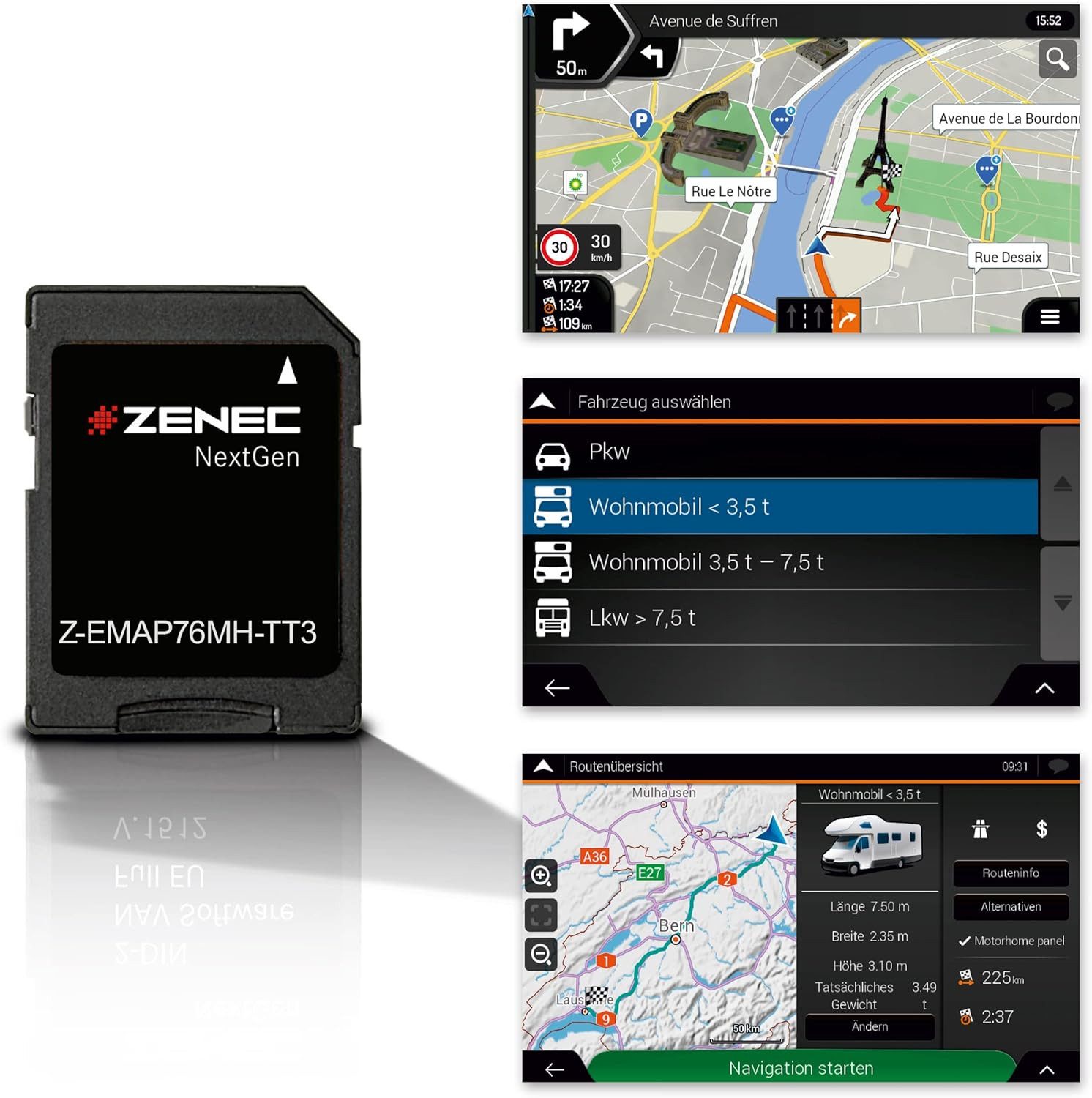 Zenec Z-EMAP76MH-TT3 Camper-Navisoftware 3 Jahre Update PKW-Navigationsgerät