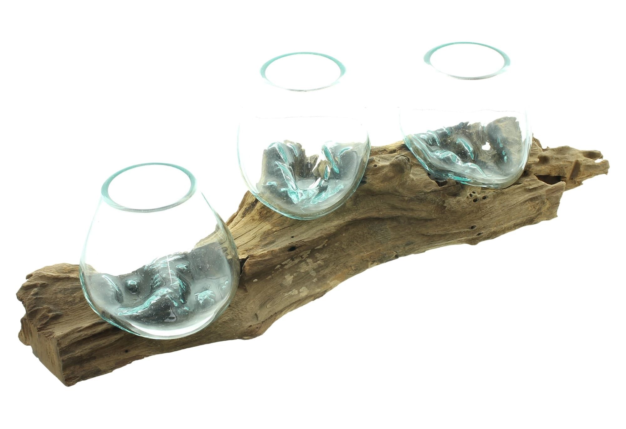 Dekoleidenschaft Wanddekoobjekt "Wurzelholz" Wandvase mit 3 Glasvasen, Wandboard 56 cm, Wand-Windlicht, Handarbeit von Bali, Unikat, Teelichthalter