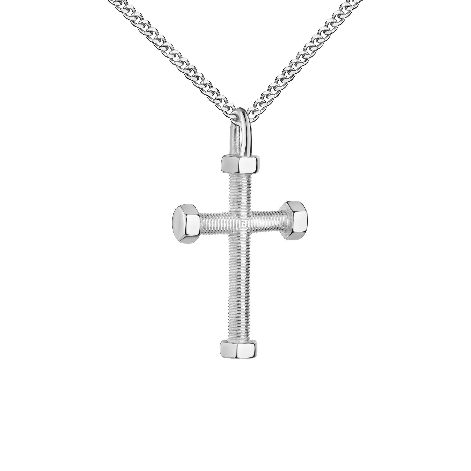 JEVELION Kreuzkette Kreuz Anhänger - Schrauben-Gewinde -Form 925 Sterlingsilber (Silberanhänger, für Damen und Mädchen), Mit Silberkette 925 - Länge wählbar 36 - 70 cm oder ohne Kette.