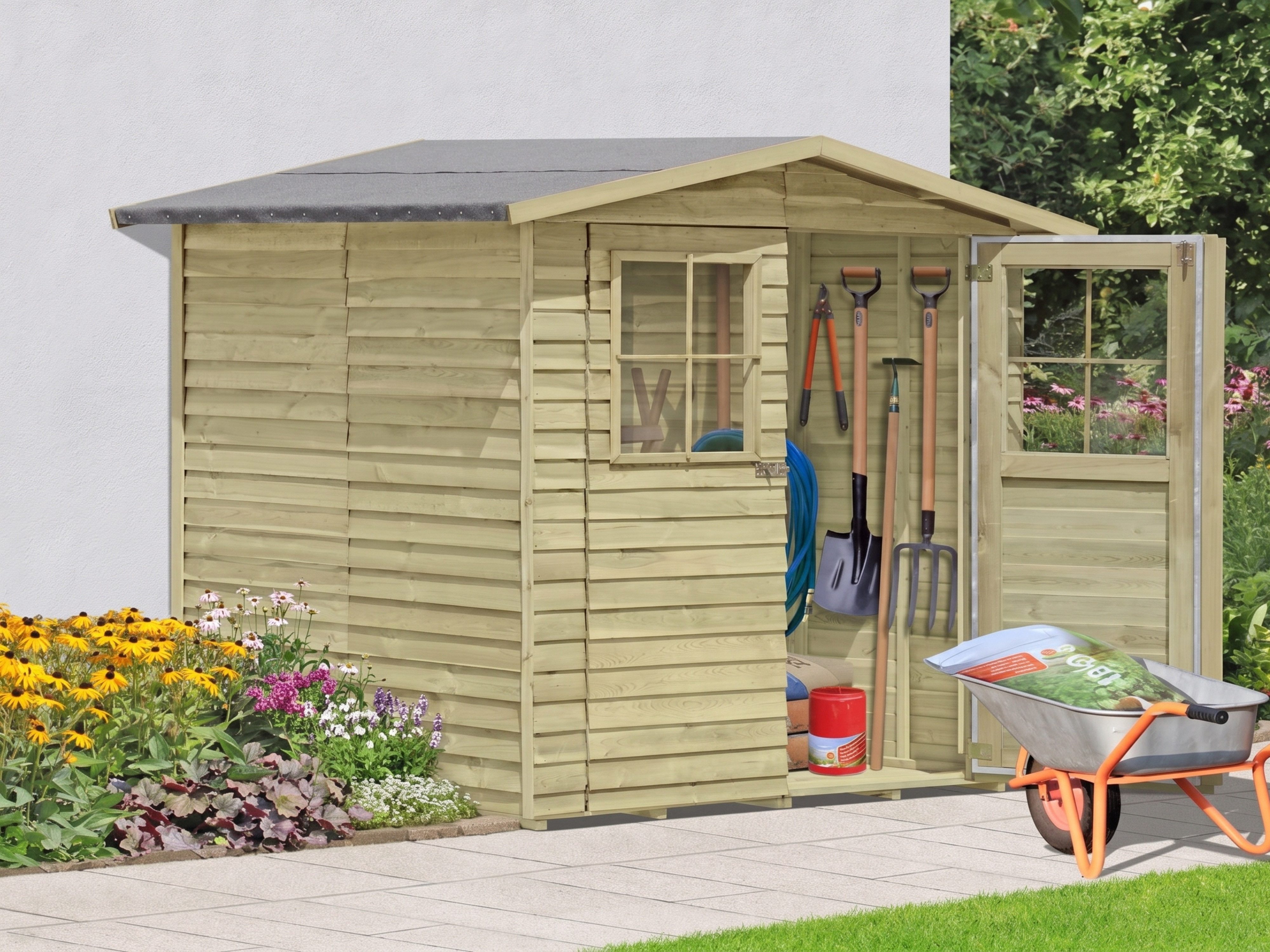 Belladoor Gartenhaus Gerätehaus Hamburg 1 9 mm kesseldruckimprägniert, BxT: 180x145 cm, 9 mm Wandstärke, Einzeltür mit Kunstglas-Einsätzen, Kesseldruckimpr...