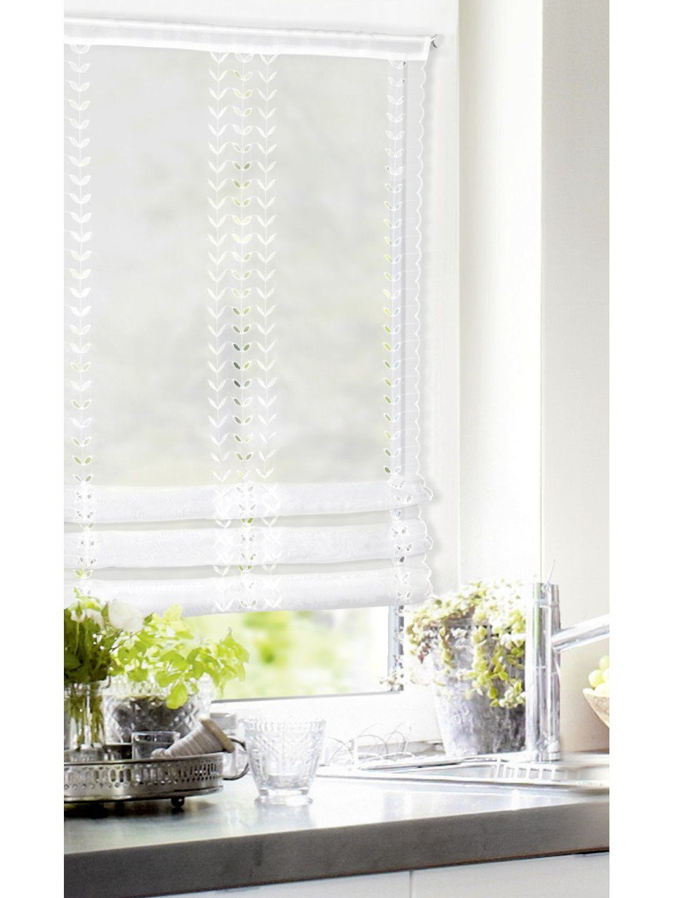 Neusser Collection Gardine Neusser Collection Klipsrollo Ranken weiß, 60 x günstig online kaufen