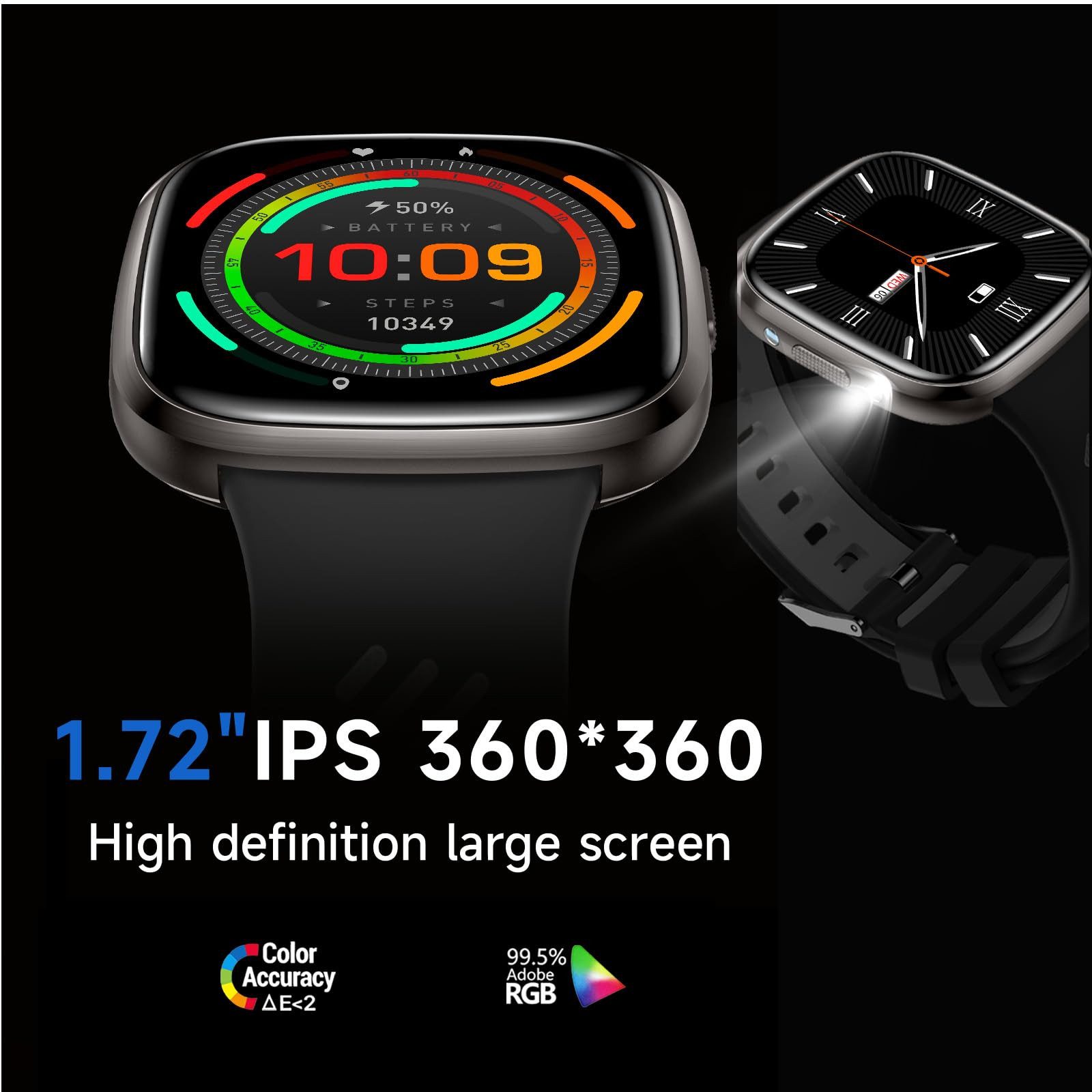 ibettertec Smartwatch Damen Herren, 1,72" HD Touch Fitnessuhr mit Telefonfunktion Smartwatch Smart Watch Fitness Tracker Uhr mit Pulsmesser, Schlafmonitor Schrittzähler Musiksteuerung,Sportmodi, Aktivitätstracker, IP68 Wasserdicht Sportuhr für iOS Android