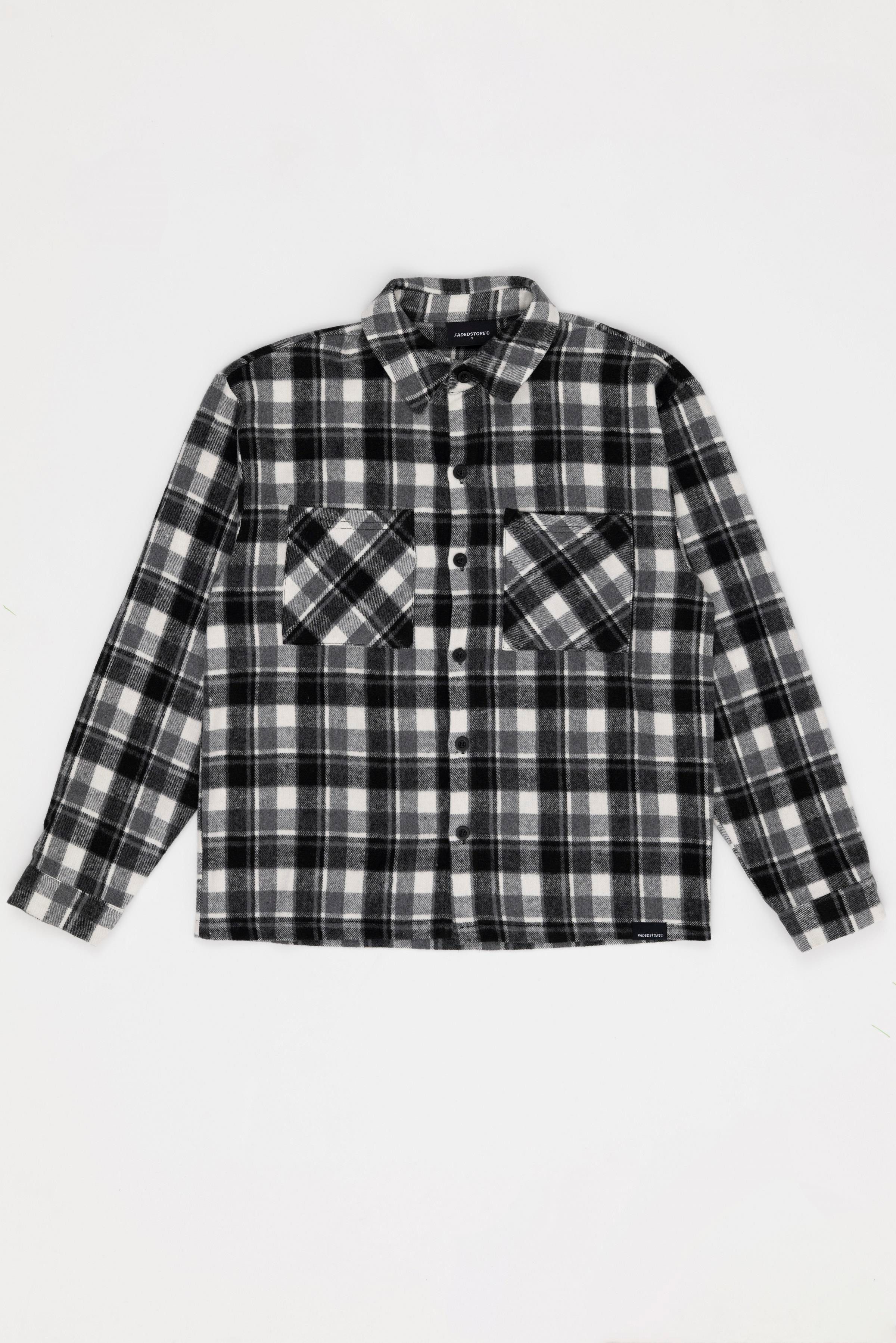 For You Moda Karohemd Schwarzes Oversized-Karohemd mit Doppeltasche