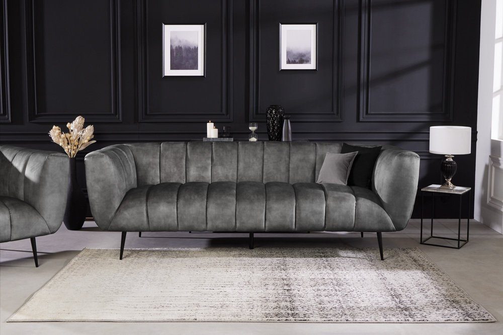 riess-ambiente Sofa NOBLESSE 225cm grau / schwarz, Einzelartikel 1 Teile, Wohnzimmer · Samt · Metall · 3-Sitzer · Federkern · Retro Design – Bild 3 von 5