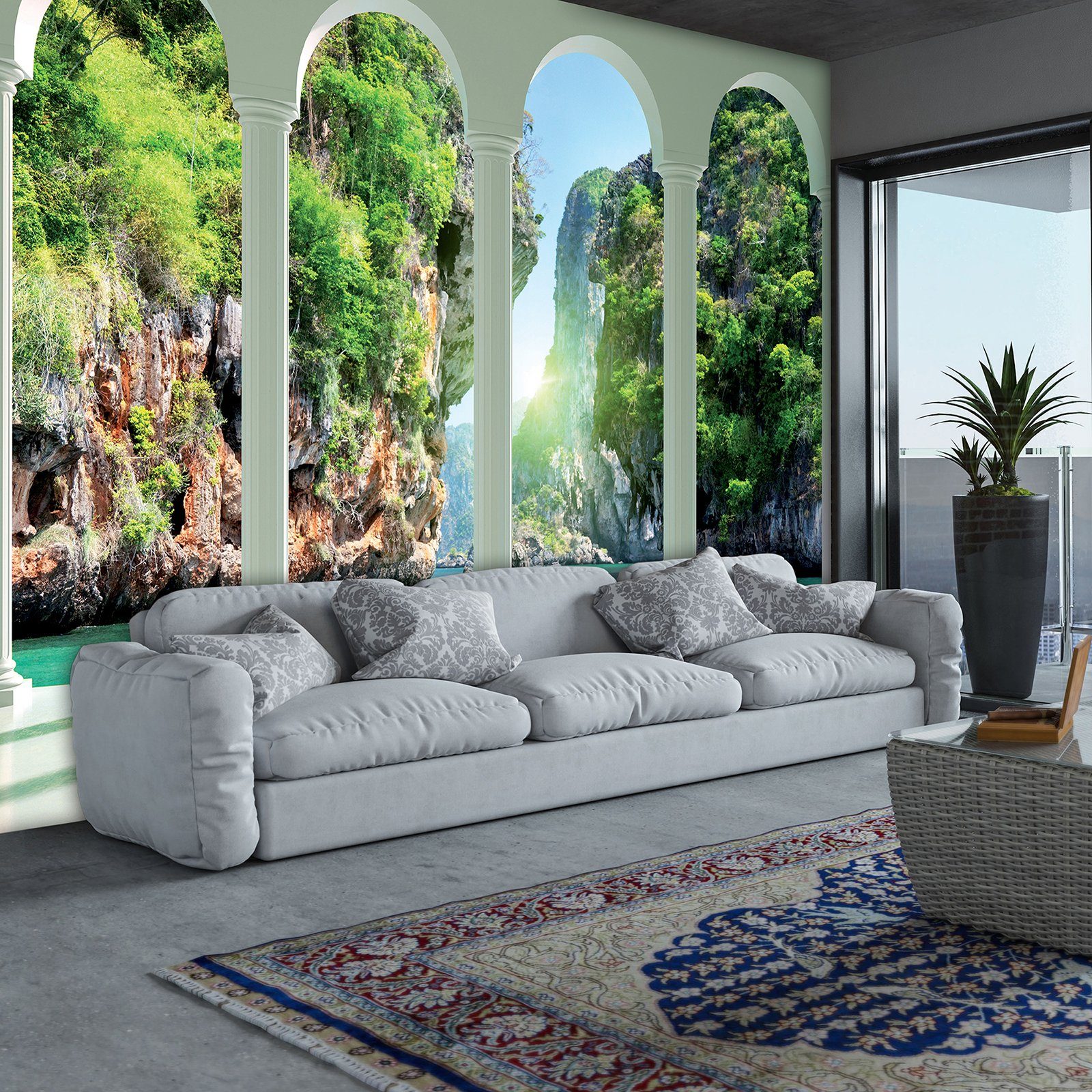 Wallarena Fototapete 3D EFFEKT Terrasse Wasserfall Vlies Tapete Wohnzimmer günstig online kaufen