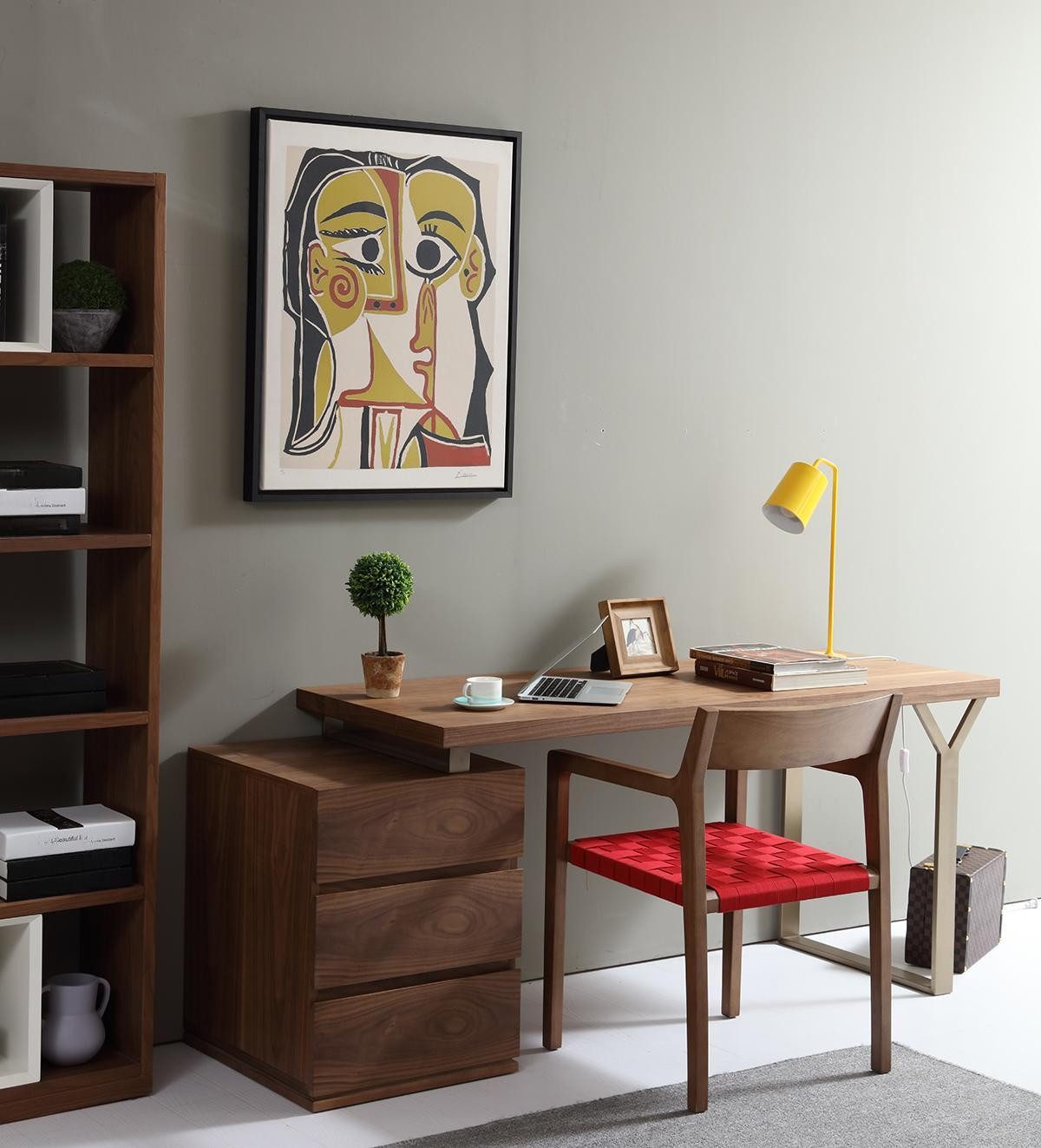Schreibtisch Büro Sekretär aus Holz in Braun mit Kommode und Schubladen