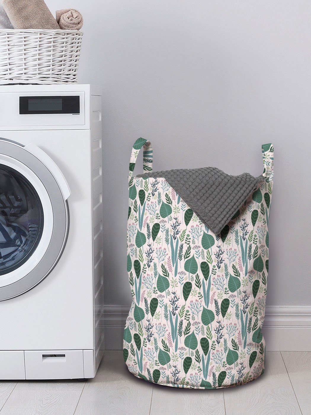 Wäschekorb Griffen Wäschesäckchen Abakuhaus mit Waschsalons, Frühlings-Pastell-Blätter für Botanik Kordelzugverschluss