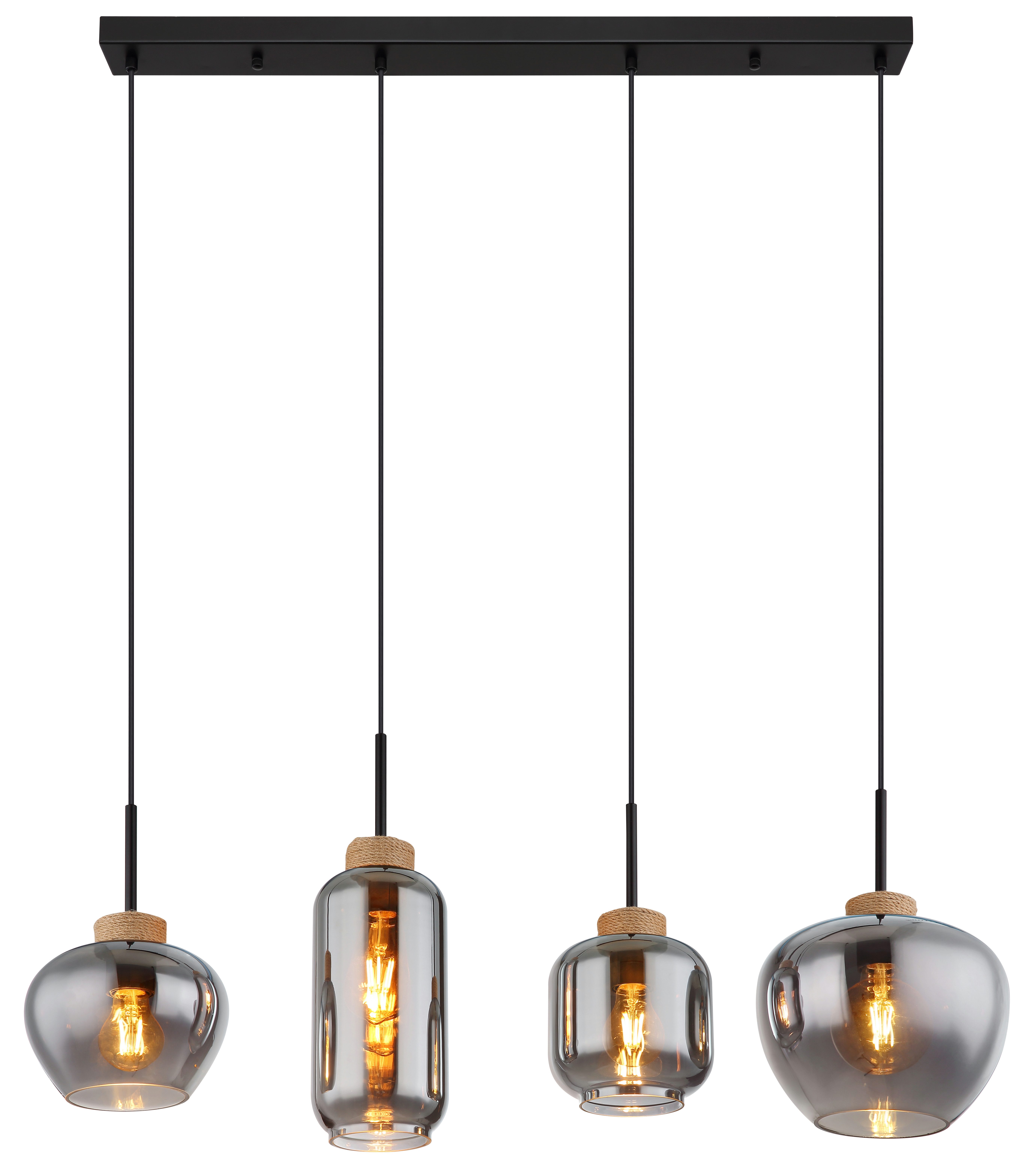 GLOBO LIGHTING Hängeleuchte MATT, ohne Leuchtmittel, Hängeleuchte Schwarz/Hanf, Rauchglas, höhenkürzbar, E27
