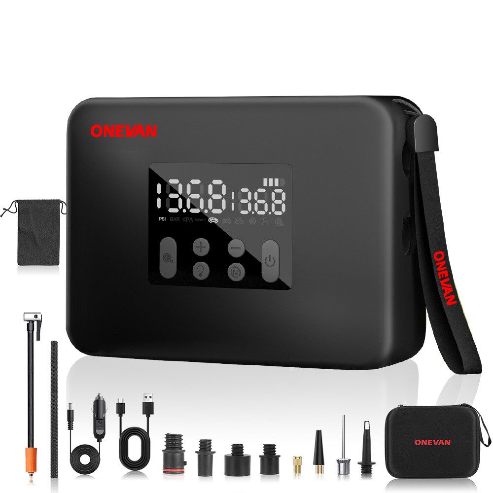 ONEVAN Akku-Luftpumpe Tragbare Elektrische Luftpumpe 160PSI Kompressor Akku Pump (1-tlg), Electric 7800mAh mit LED Licht, geeignet für Auto & Motorrad