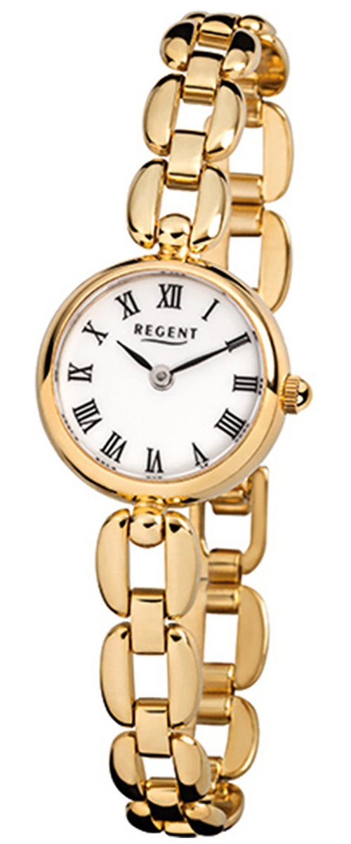 Regent Quarzuhr Regent Damen-Armbanduhr gold Analog F-803, Damen Armbanduhr rund, klein (ca. 20mm), Edelstahl, ionenplattiert