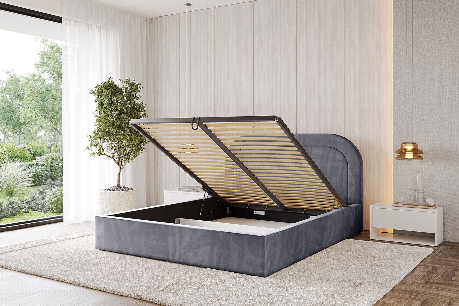 ALTDECOR Polsterbett LERAY (Polsterbett mit Bettkasten und Lattenrost, Boxbett ohne Matratze), Doppelbett mit Stauraum, Bett mit Kopfteil