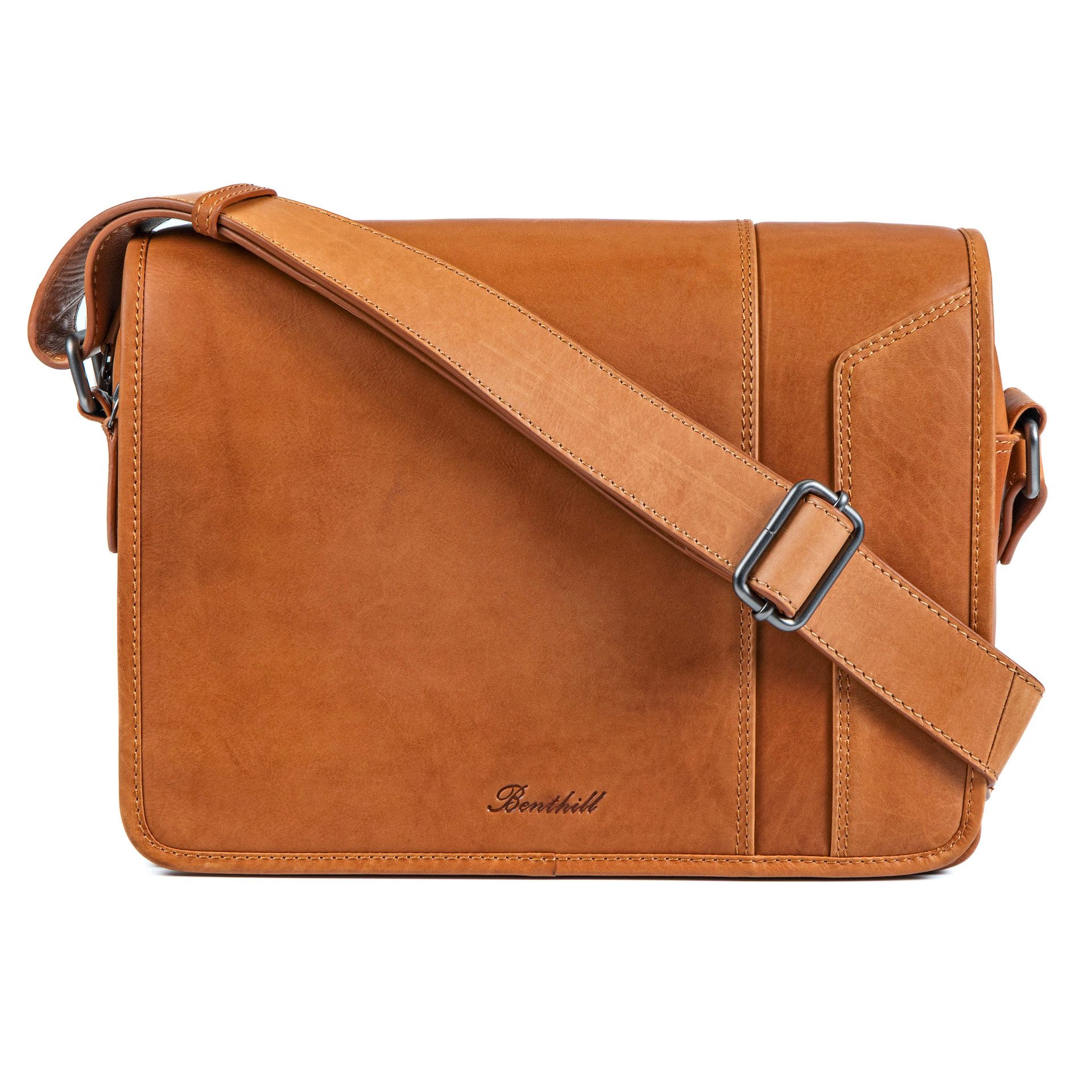 Benthill Messenger Bag Herren Umhängetasche Echt Leder Messenger Laptop Schultertasche Damen, Reißverschlussfach