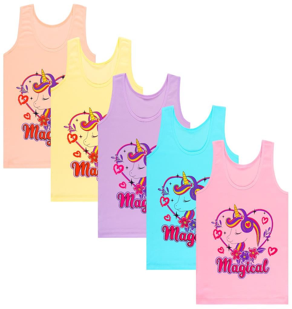 LOREZA Unterhemd 5 Mädchen Unterhemden Baumwolle - Unicorn (Set, 5-St., 5er-Pack)