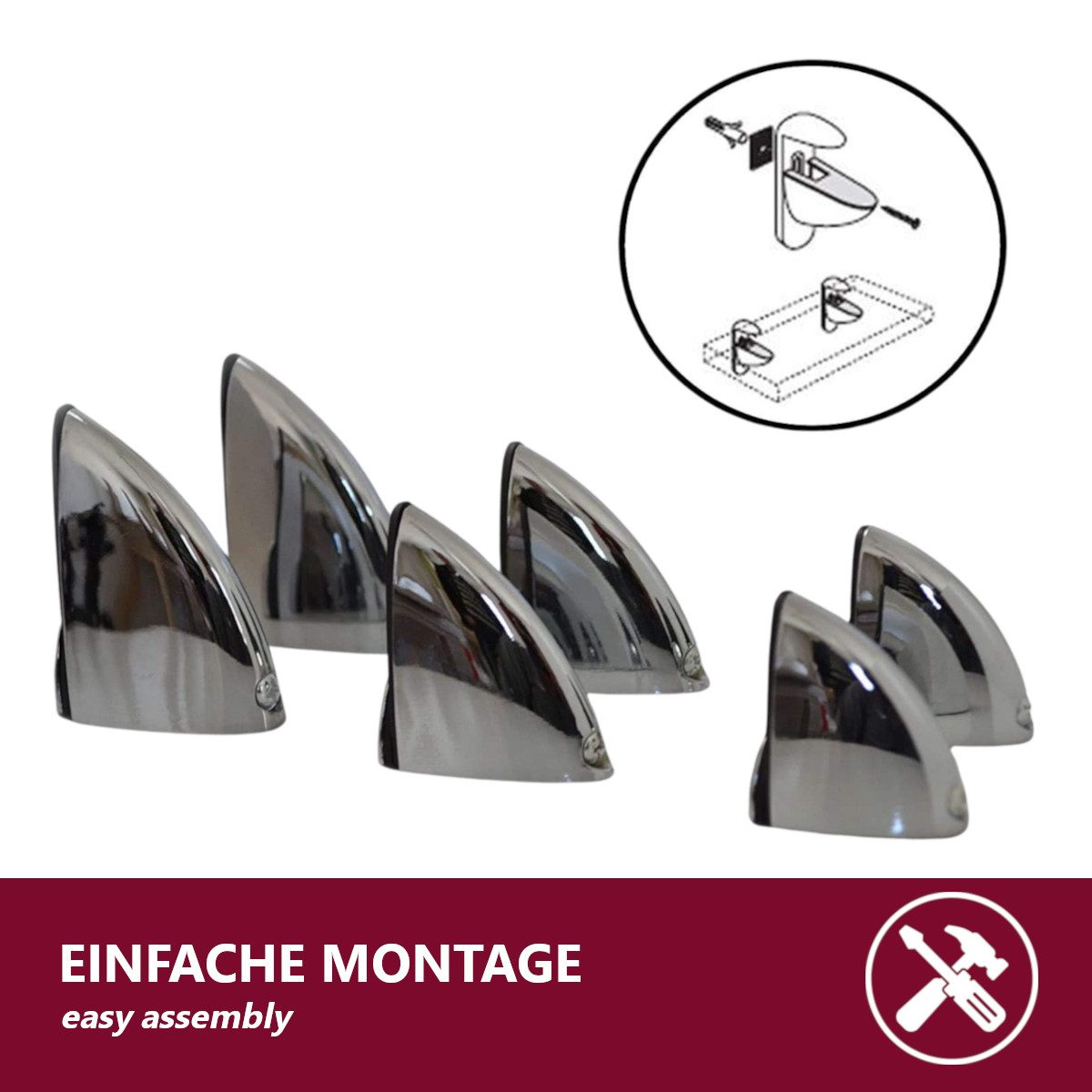 HOOZ Wandregalhalter Metall für Glas- und Holzregale inkl. Montagematerial versch. Größen, Set 8-tlg., mit gummierter Klemmbacke