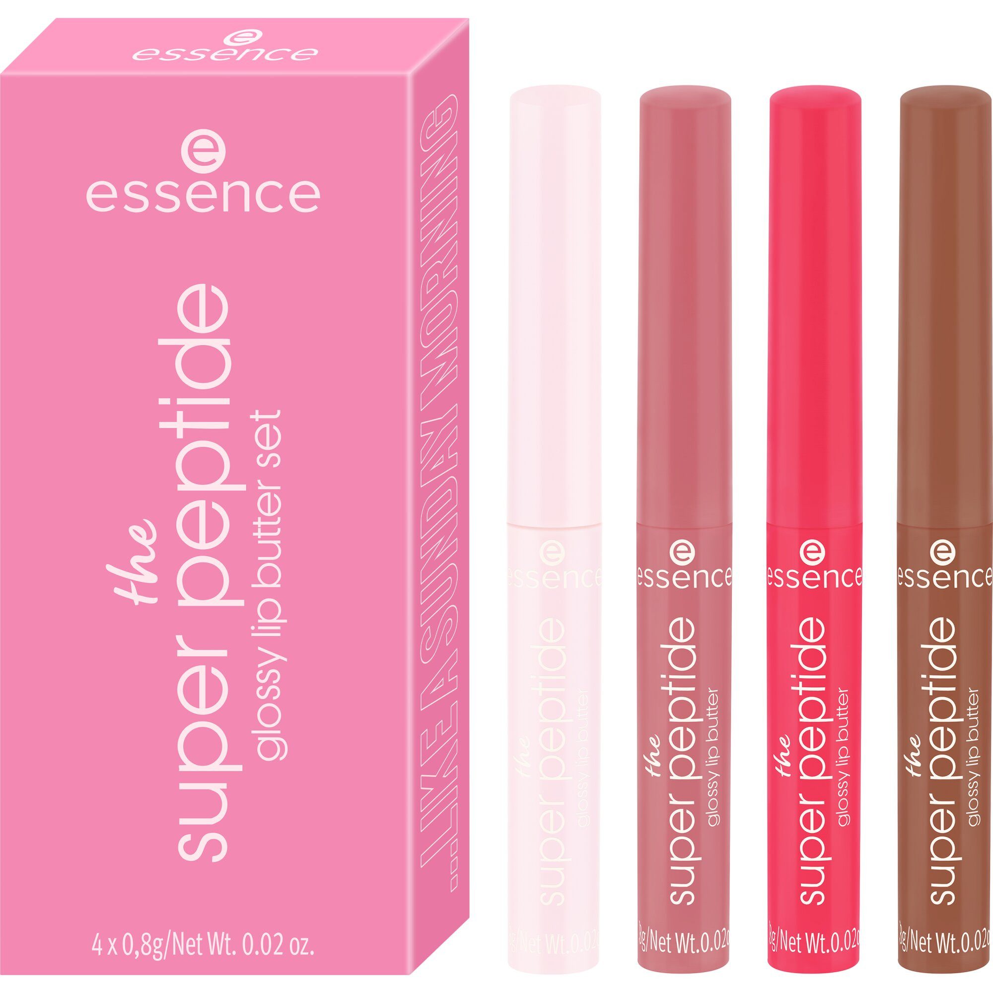 Essence Lippenstift-Set the super peptide glossy lip butter set ...LIKE A SUNDAY MORNING, 4-tlg.