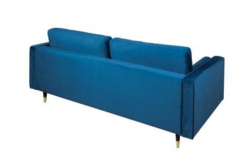 LebensWohnArt Sofa Modernes 3er Sofa 220cm COMFORT blau Samt Federkern