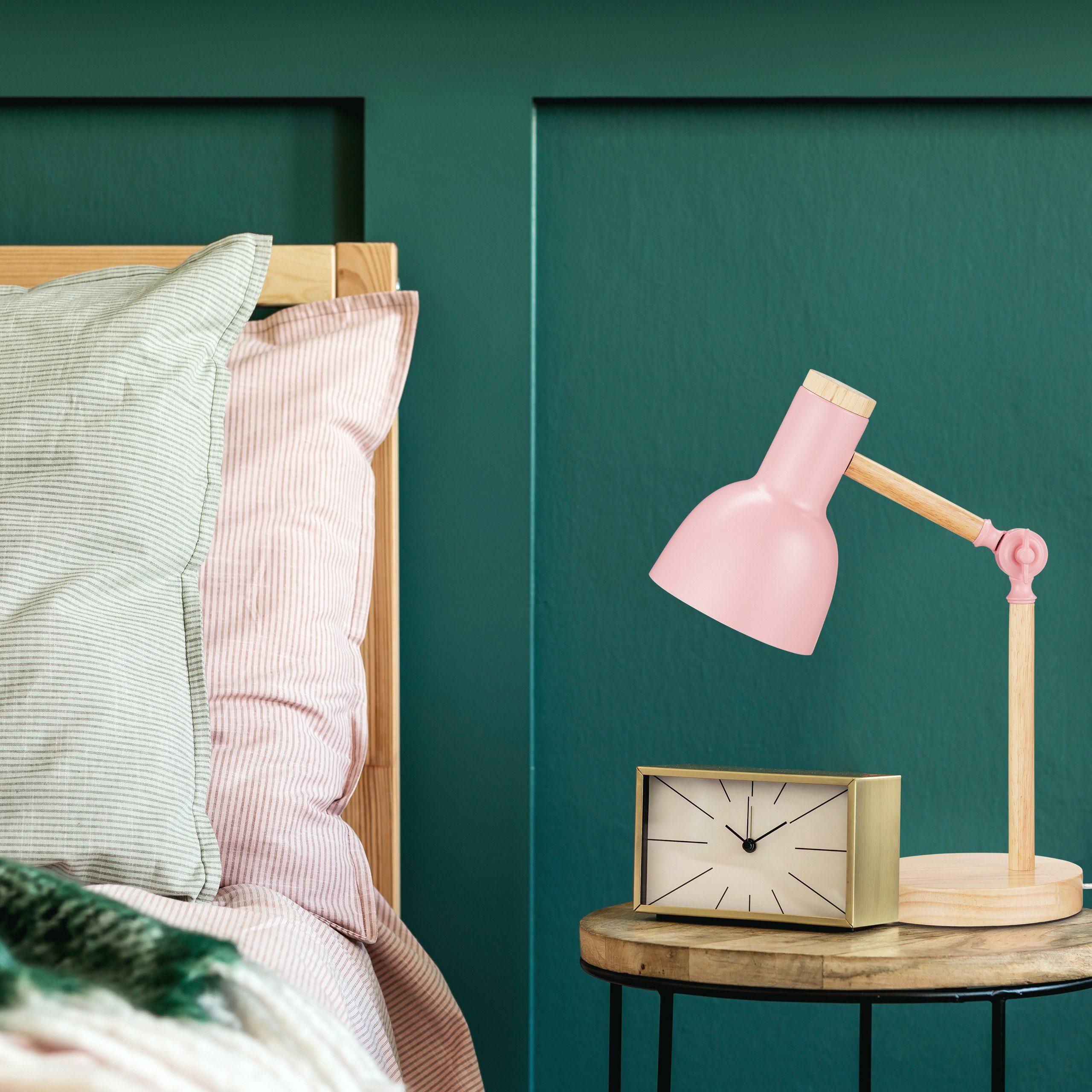 relaxdays Schreibtischlampe Holz verstellbar, Rosa günstig online kaufen