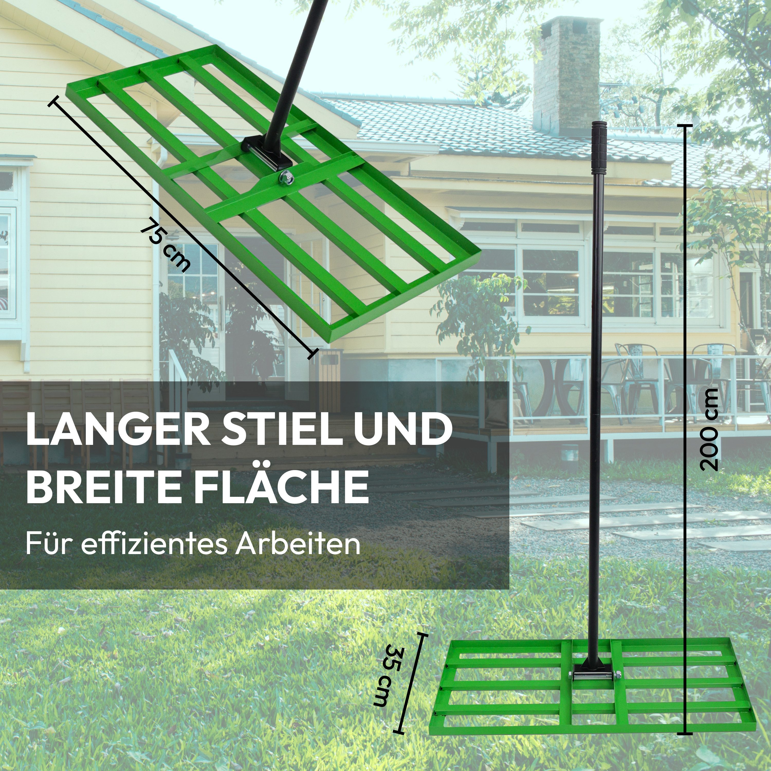NovaTerra Rasenrechen Rasenrakel Nivellierrechen Levelingrake Rakel zum Sanden 75x35cm, mit 200 cm langem Stiel, Ideal zur Rasenpflege, Sandverteilung und Rasen – Bild 3 von 5