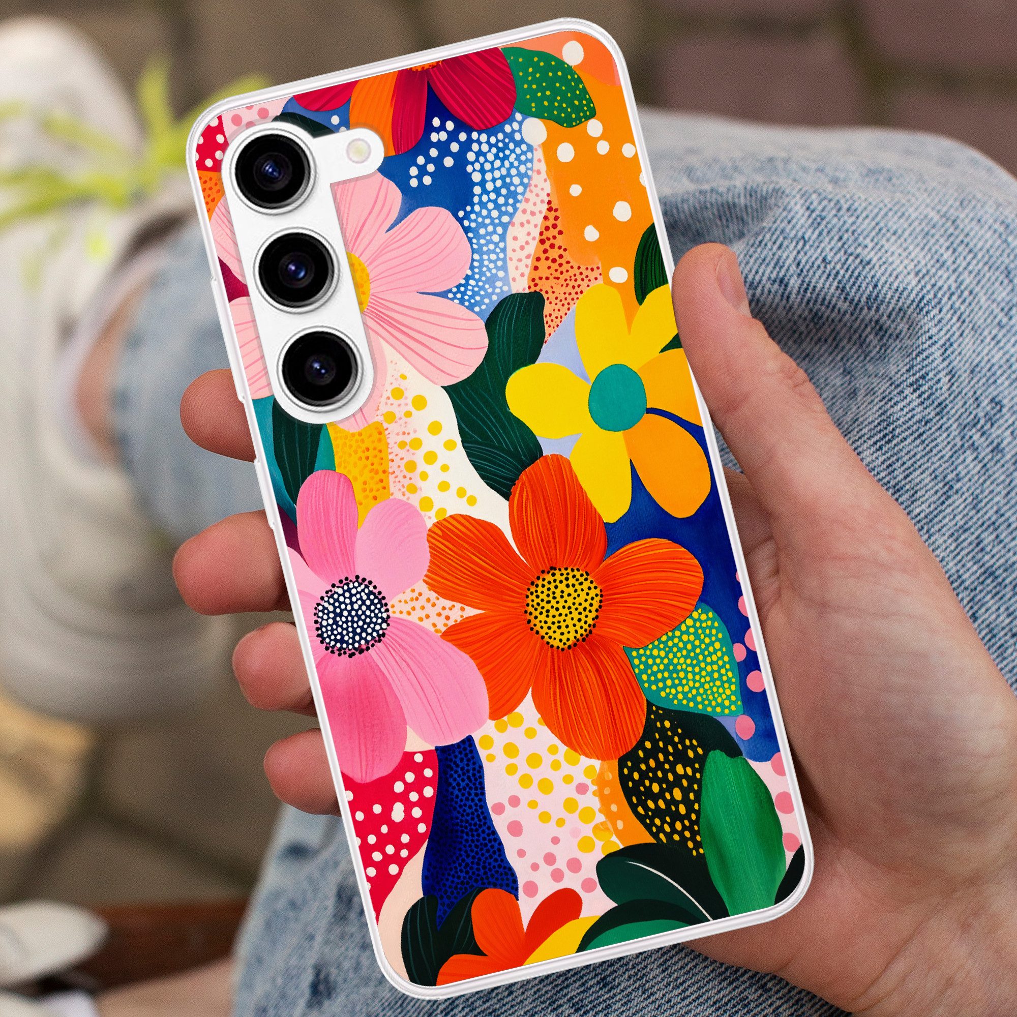 MuchoWow Handyhülle für Samsung Galaxy S23 Blumen - Bunt - Tupfen, Phone Case, Silikon, Schutzhülle Dünn