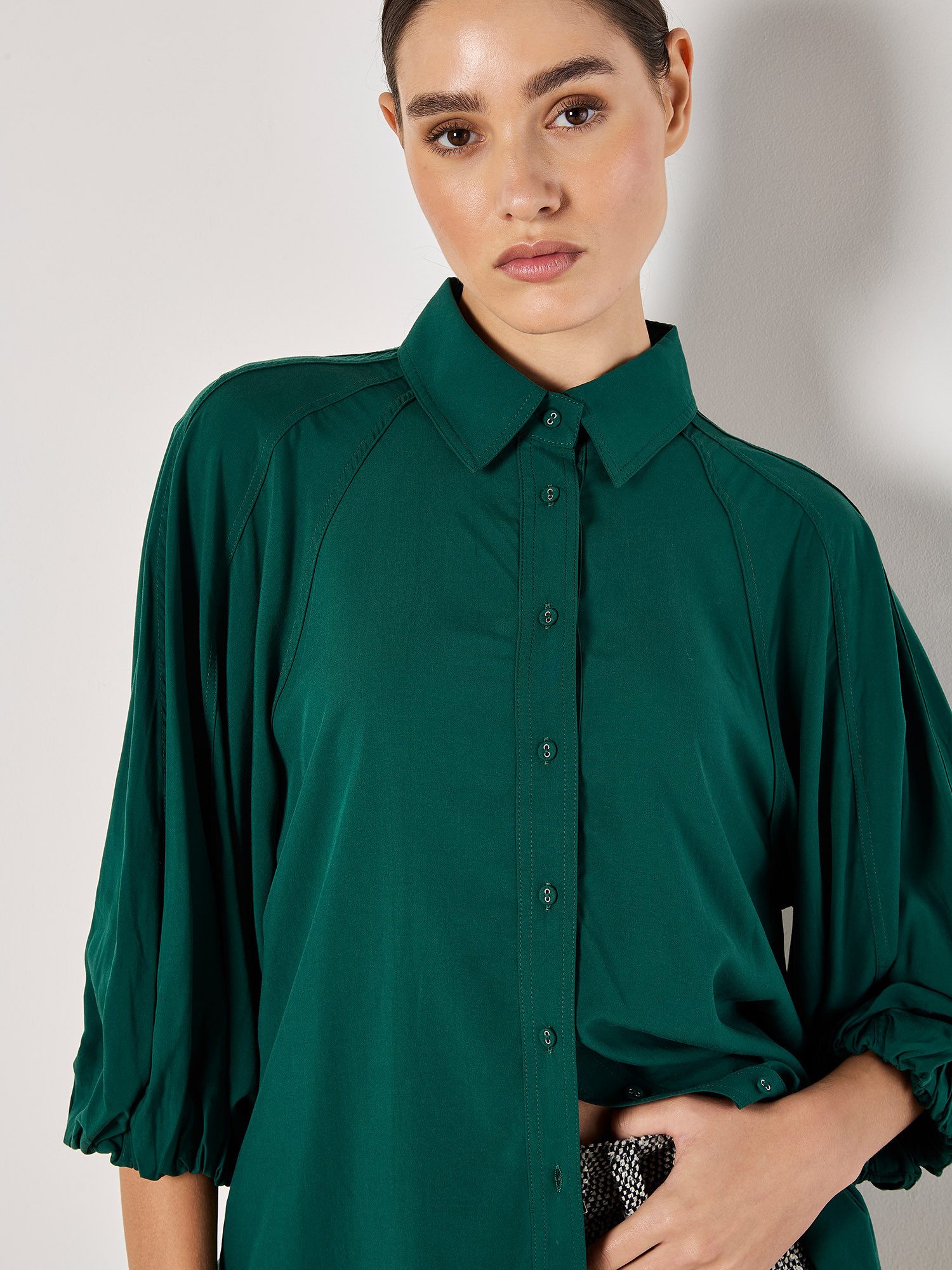 Apricot Hemdbluse Puffärmel-Shirt mit Nahtdetail