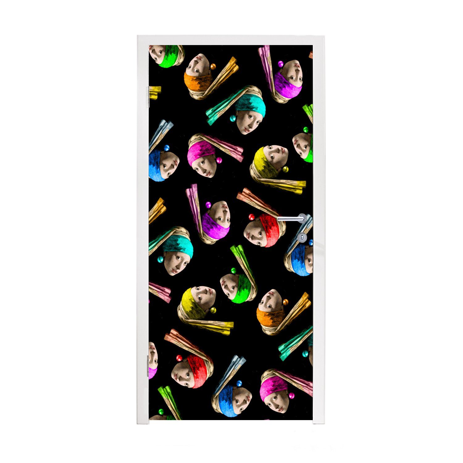 MuchoWow Türtapete Das Mädchen mit dem Perlenohrring - Regenbogen - Schnittmuster, Matt, bedruckt, (1 St), Fototapete für Tür, Türaufkleber, 75x205 cm | Türtapeten