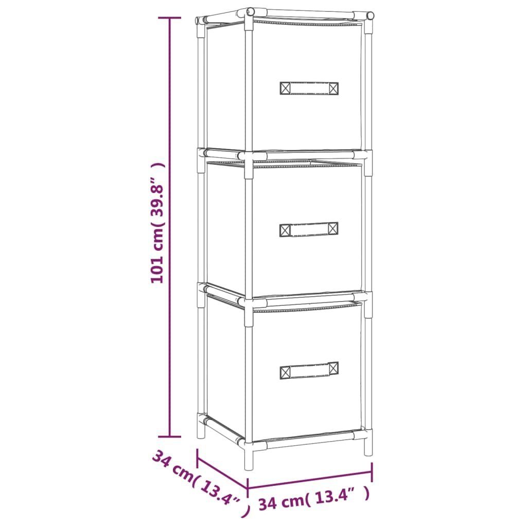 Stoff-Schubladen Stahl 3 mit Fächerschrank cm vidaXL (1-St) Lagerschrank Grau 34x34x101