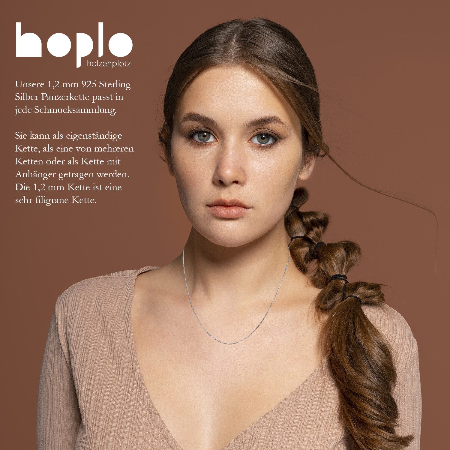 HOPLO Panzerkette Silberkette Panzerkette Länge 38cm - Breite 1,2mm - 925 Silber, Made in Germany