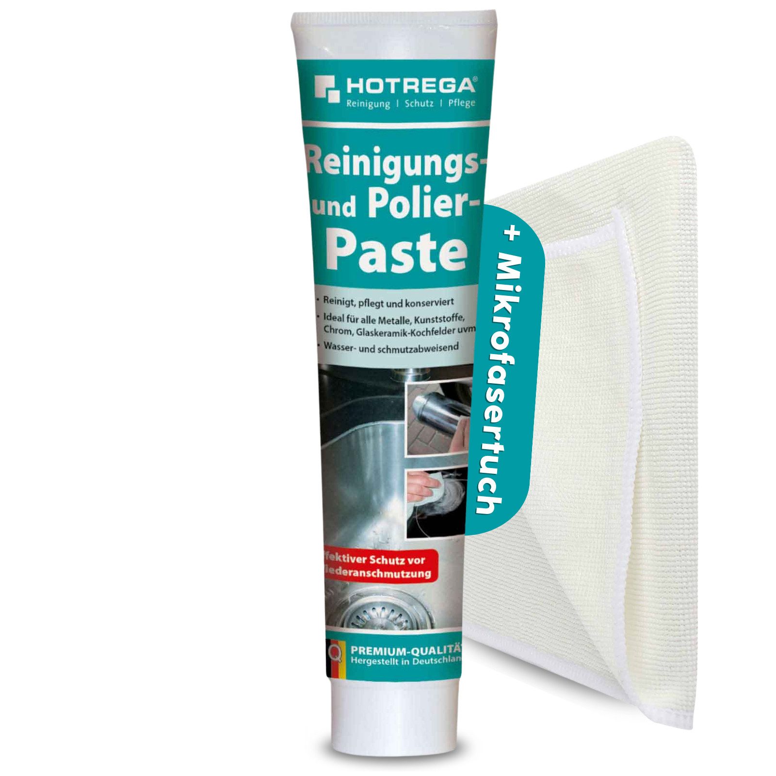 HOTREGA® Reinigungs Polierpaste Glaskeramik Kochfeld 125ml inkl Microfasertuch Pflegeset