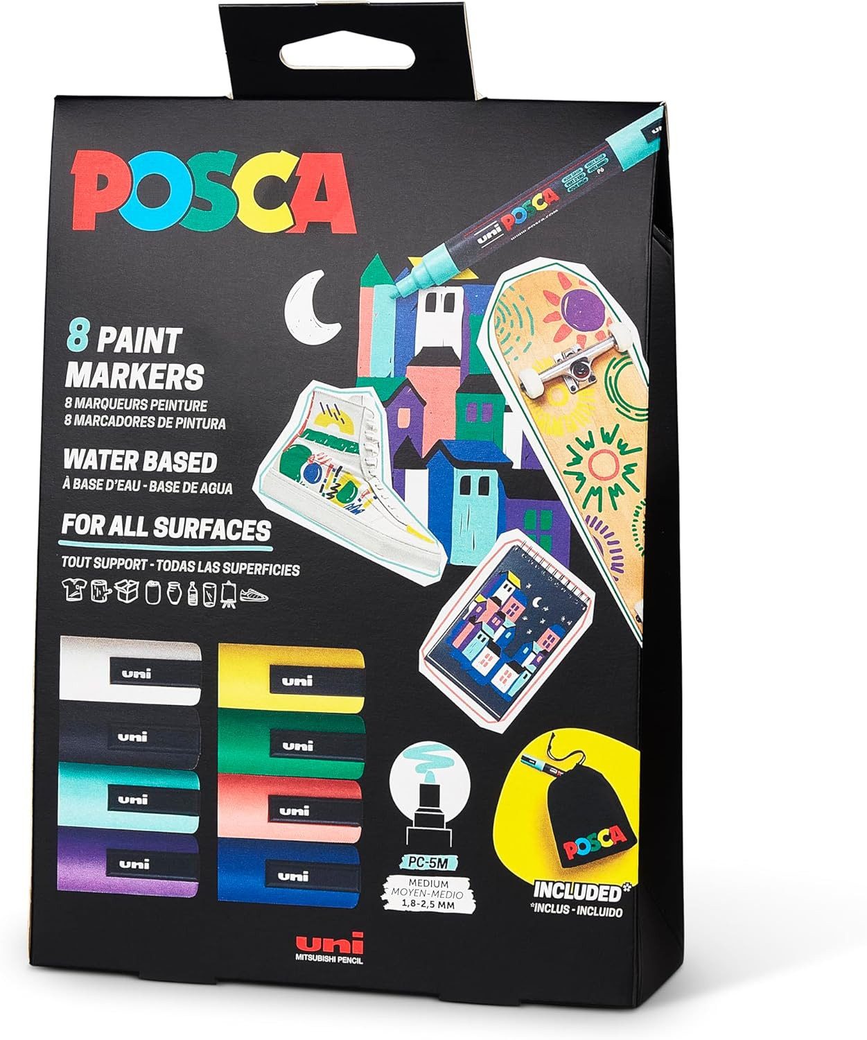 POSCA Marker Marker UNI POSCA PC-5M. 8 Farben inkl. Stoffbeutel